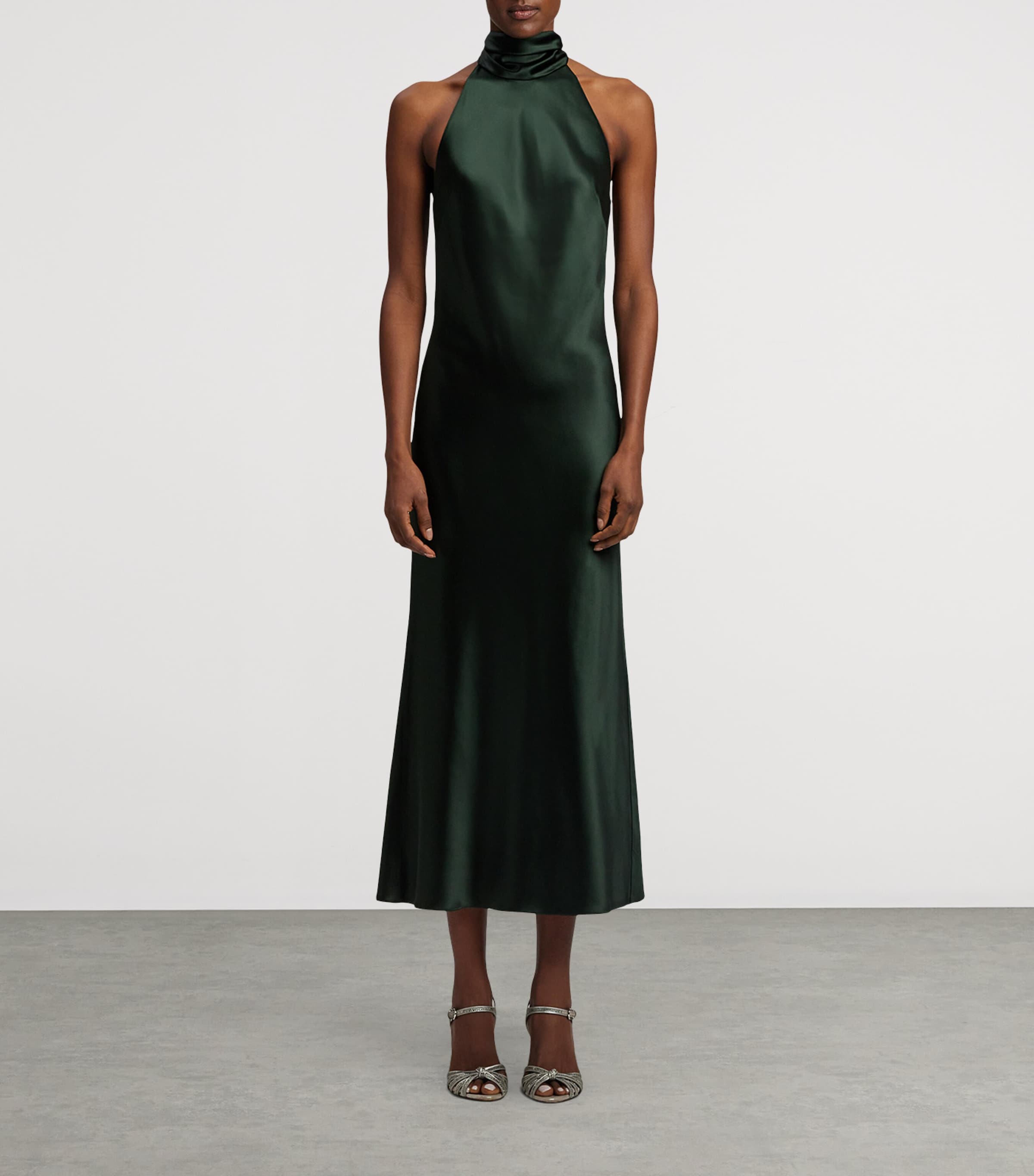 Satin Halterneck Dress DARK RACING GREEN Image 9