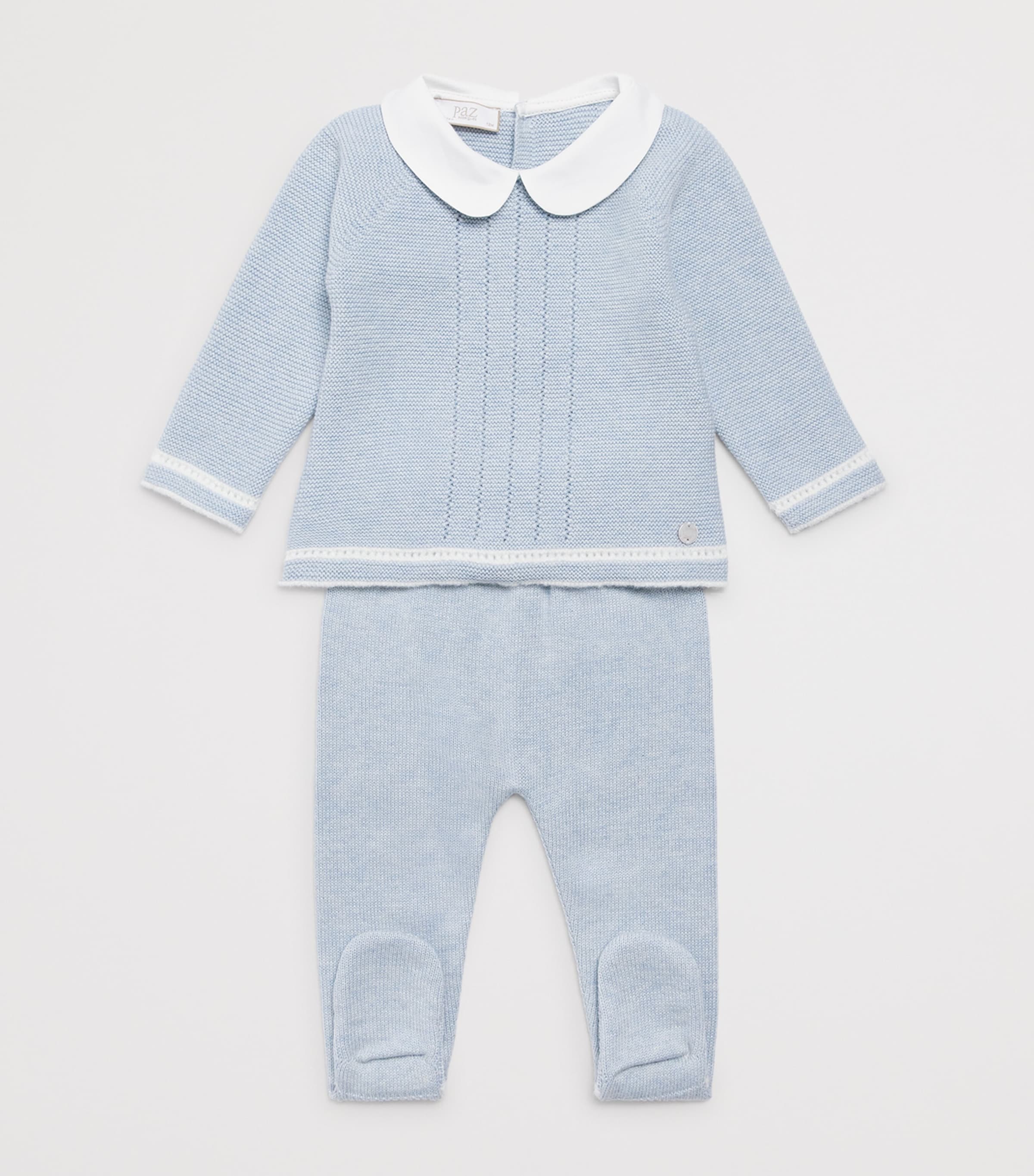 Paz Rodriguez Cotton Lua Sweater and Leggings Set (0-12 Months) Chalk Blue/cream Image 3
