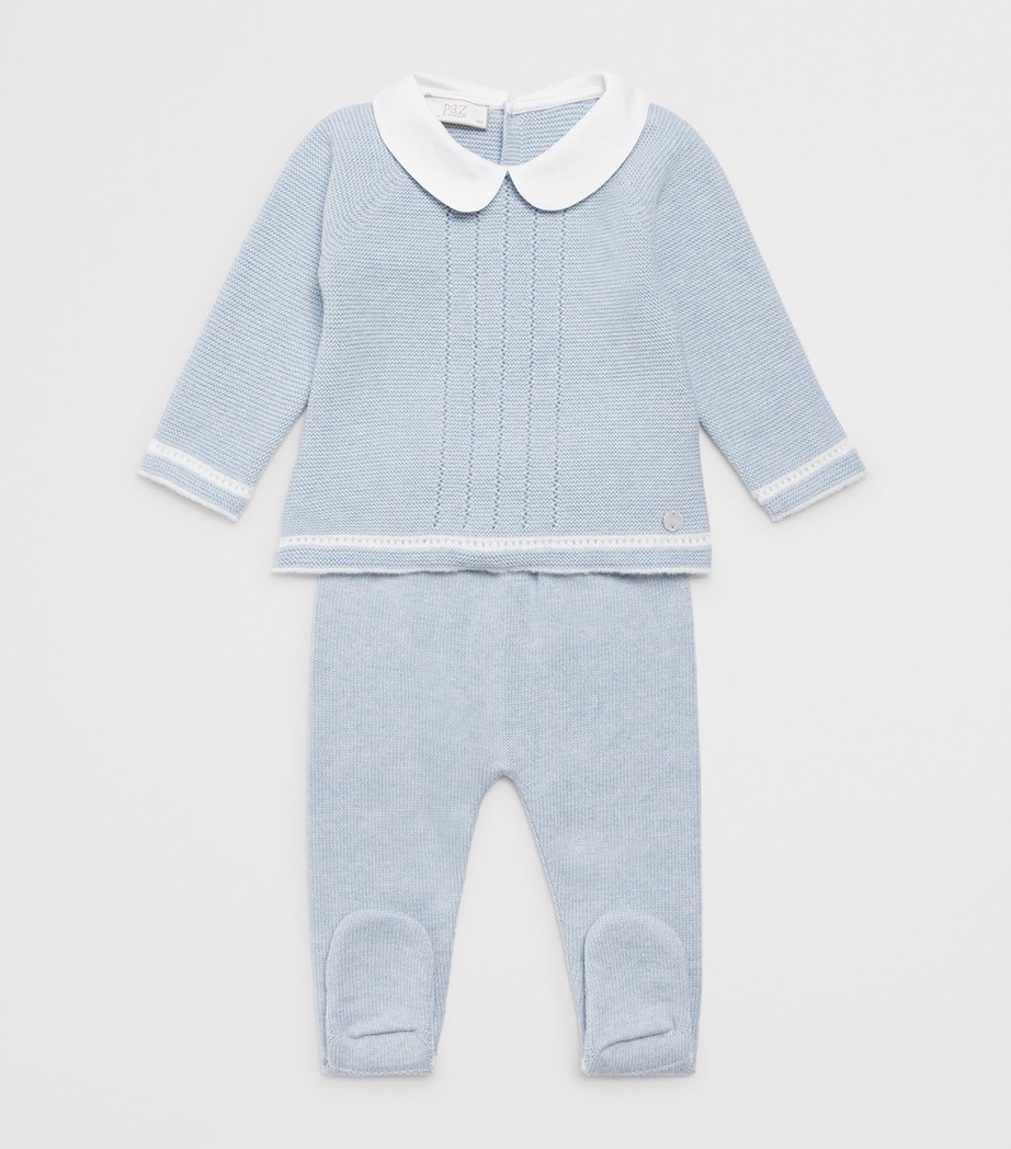 Paz Rodriguez Cotton Lua Sweater and Leggings Set (0-12 Months) Chalk Blue/cream Image 3