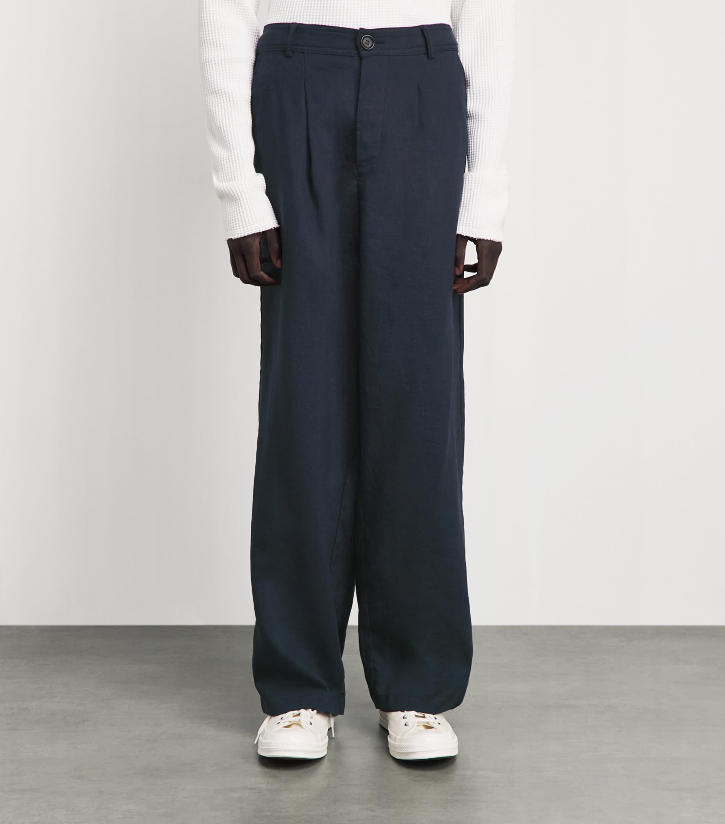 Oliver Spencer Mens Oxford Pleated Drawstring Trousers Navy Image 4