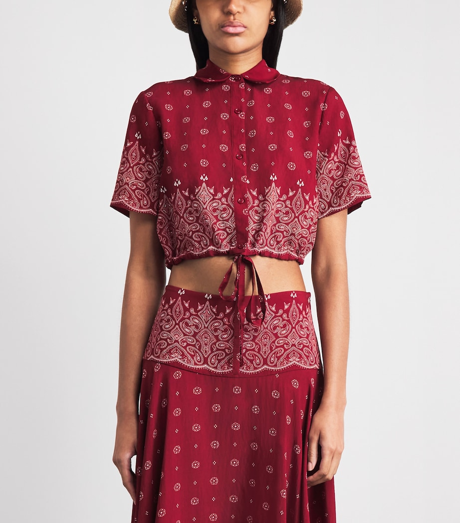 Devon Windsor Womens Bandana Print Cropped Rosie Shirt Merlot Image 4