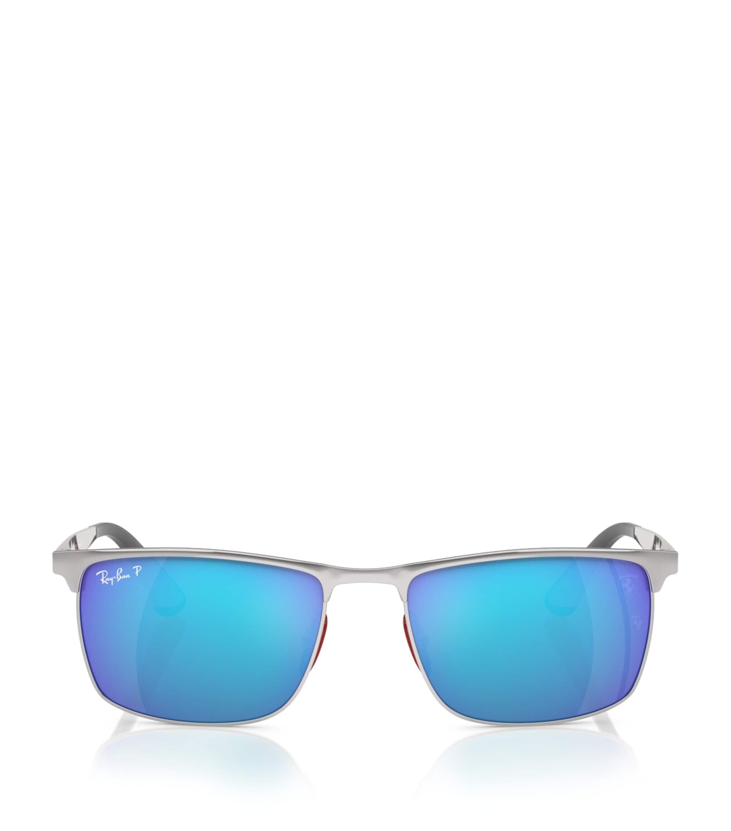 Ray Ban Rb3726m Scuderia Ferrari Collection Sonnenbrillen Silber Fassung Blau Glas Polarisiert 57-18 In Silver