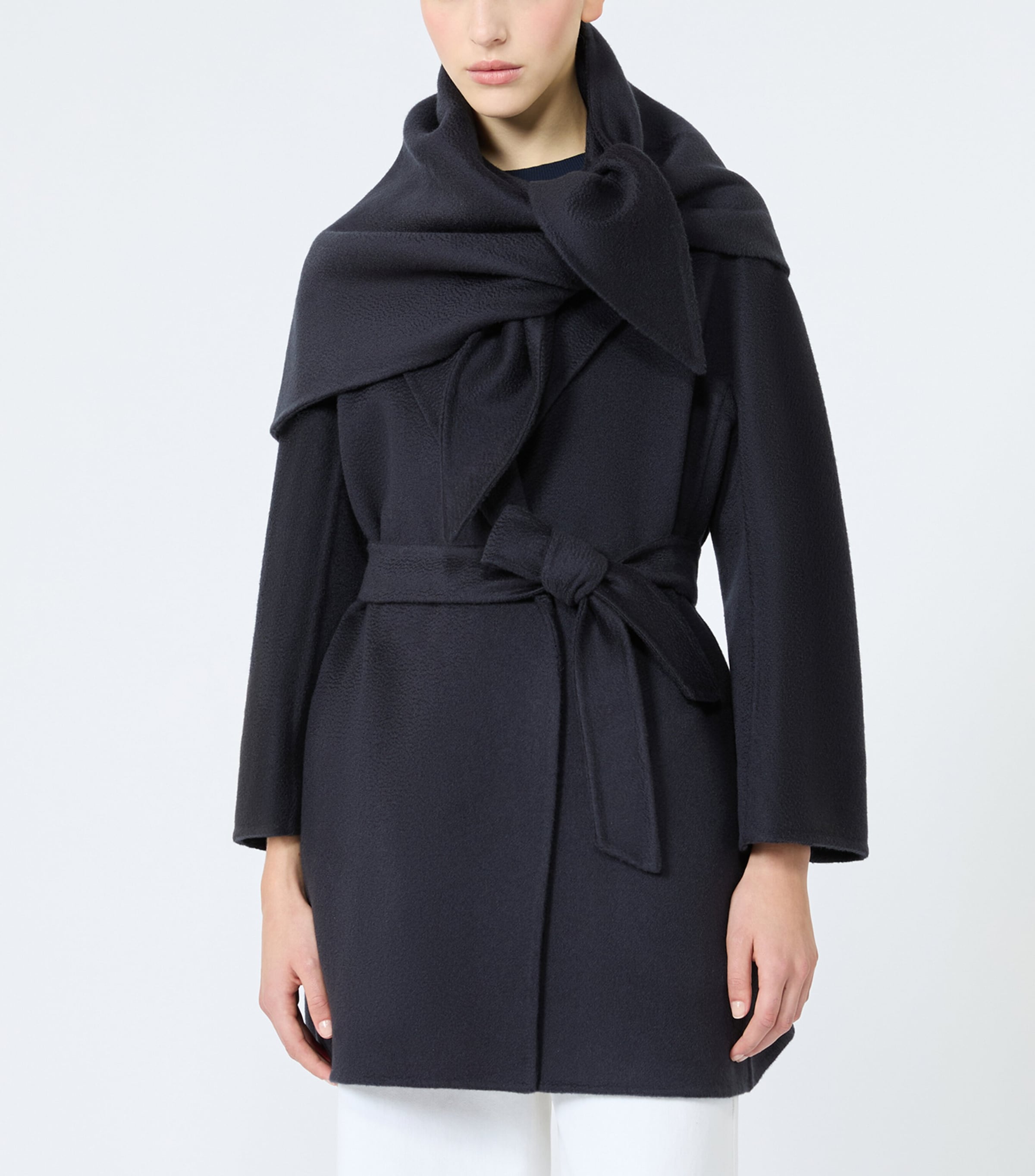 Max Mara Womens Cashmere Short Wrap Coat with Scarf Ultramarine Image 2