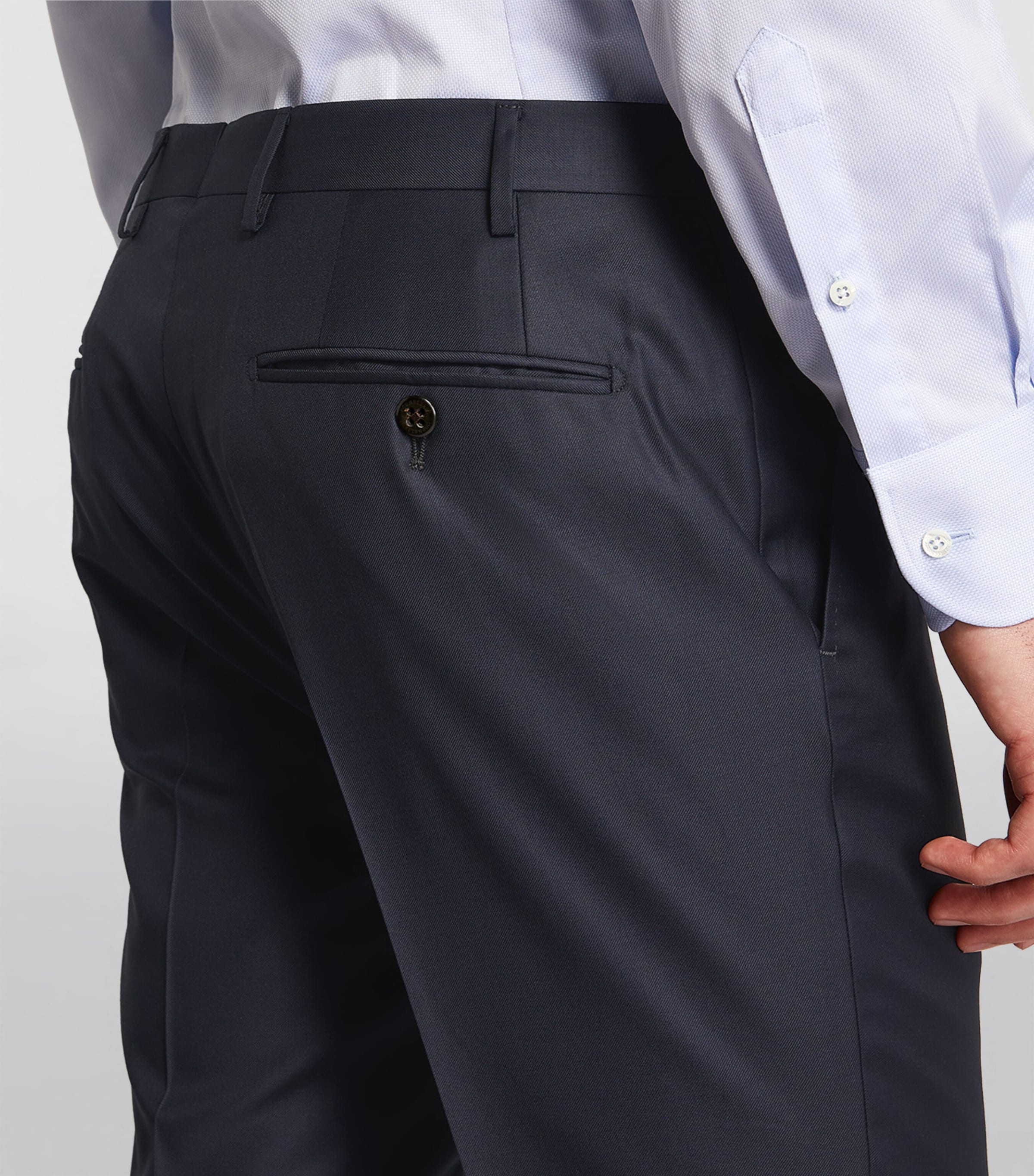 Virgin Wool Slim Tailored Trousers NAVY-001 Image 6