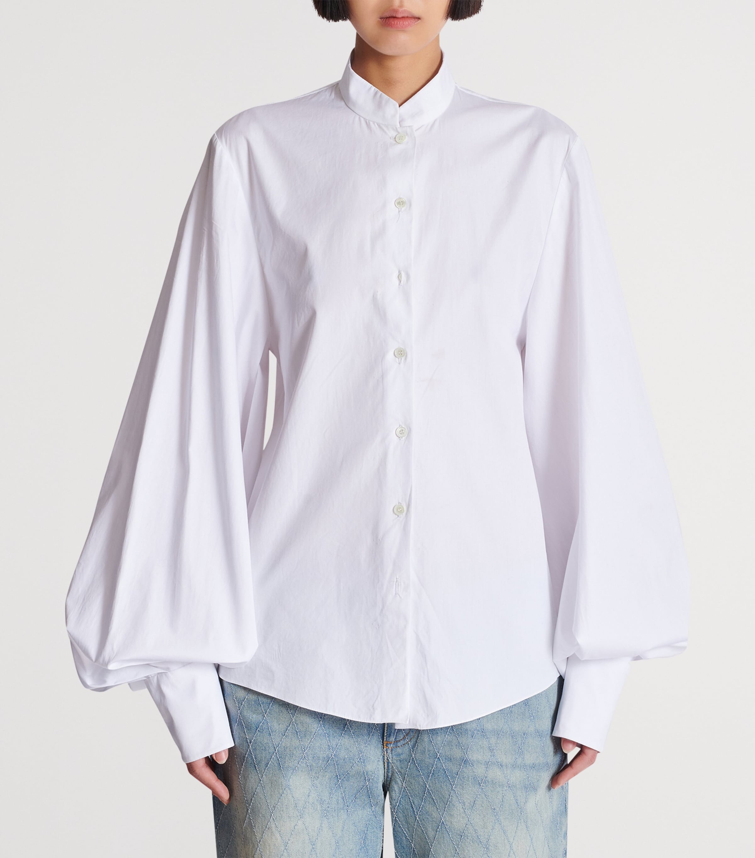 Cotton Puff-Sleeve Poplin Shirt 0FA BLANC Image 4