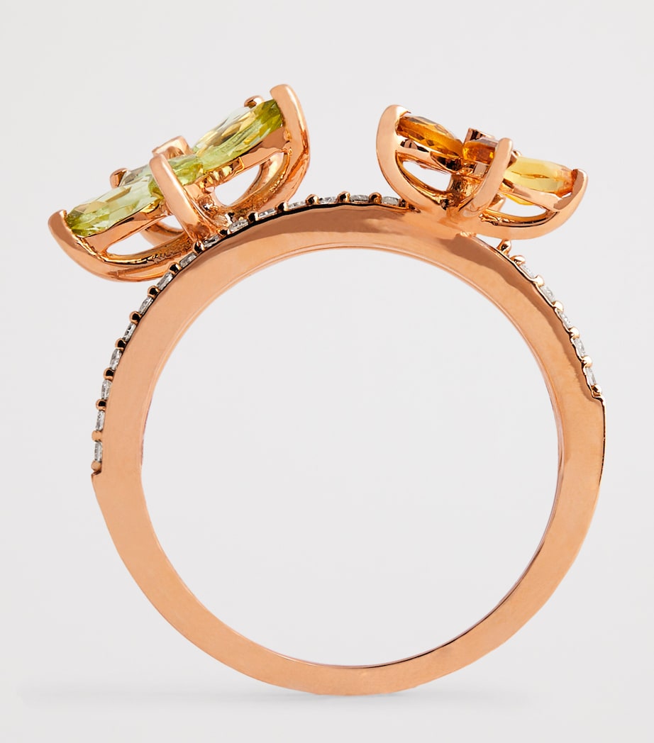 Rose Gold, Diamond, Citrine and Peridot Apple Seed Ring (Size 54) ROSE GOLD Image 3