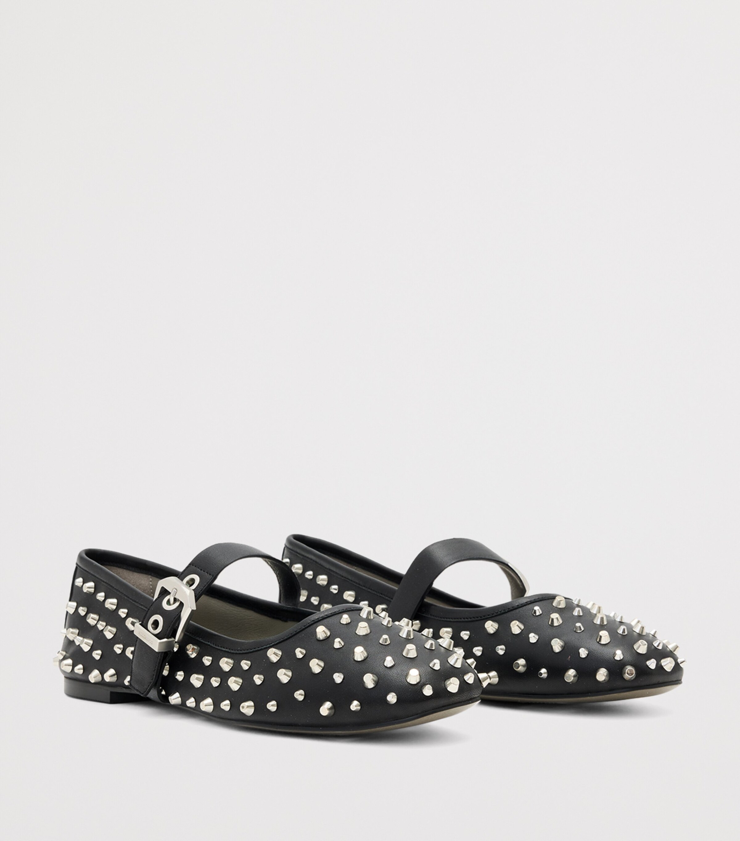 AllSaints Leather Holly Stud Ballet Flats Black Image 3