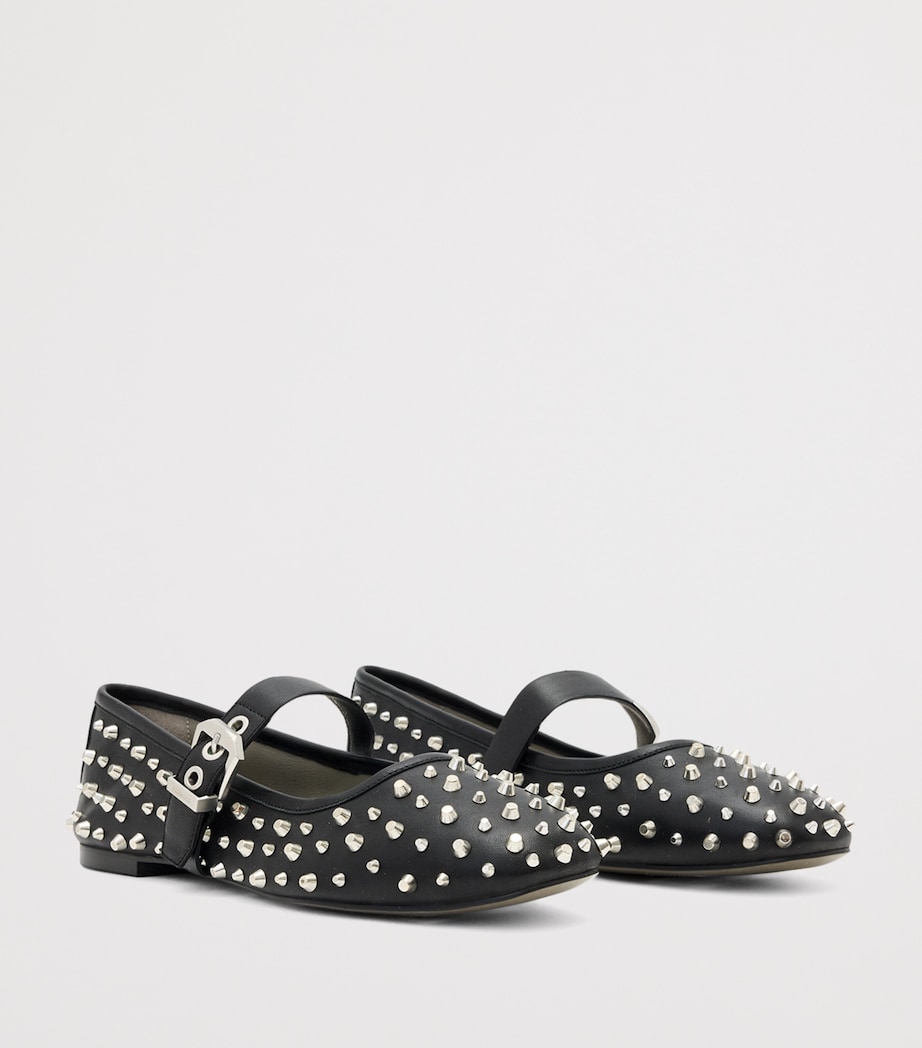 AllSaints Leather Holly Stud Ballet Flats Black Image 3