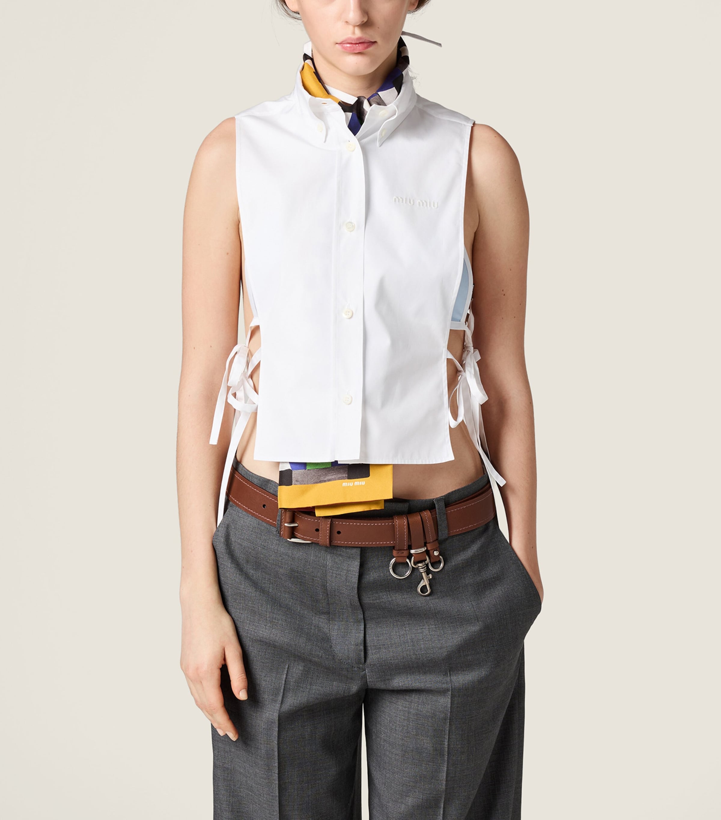 Miu Miu Womens Cotton Poplin Sleeveless Shirt Image 2