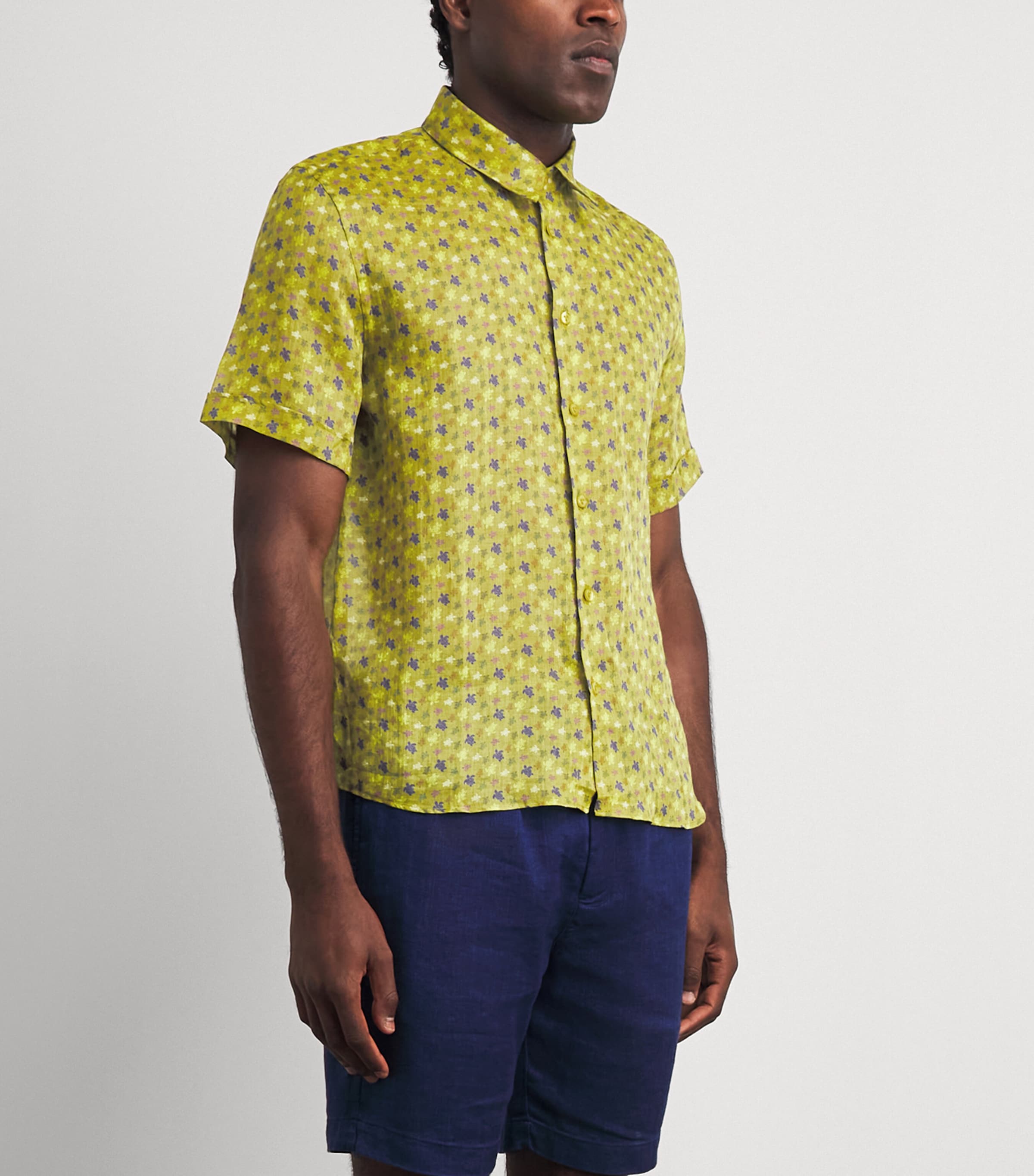 Vilebrequin Mens Ramie Turtle Print Shirt Absinthe Image 4