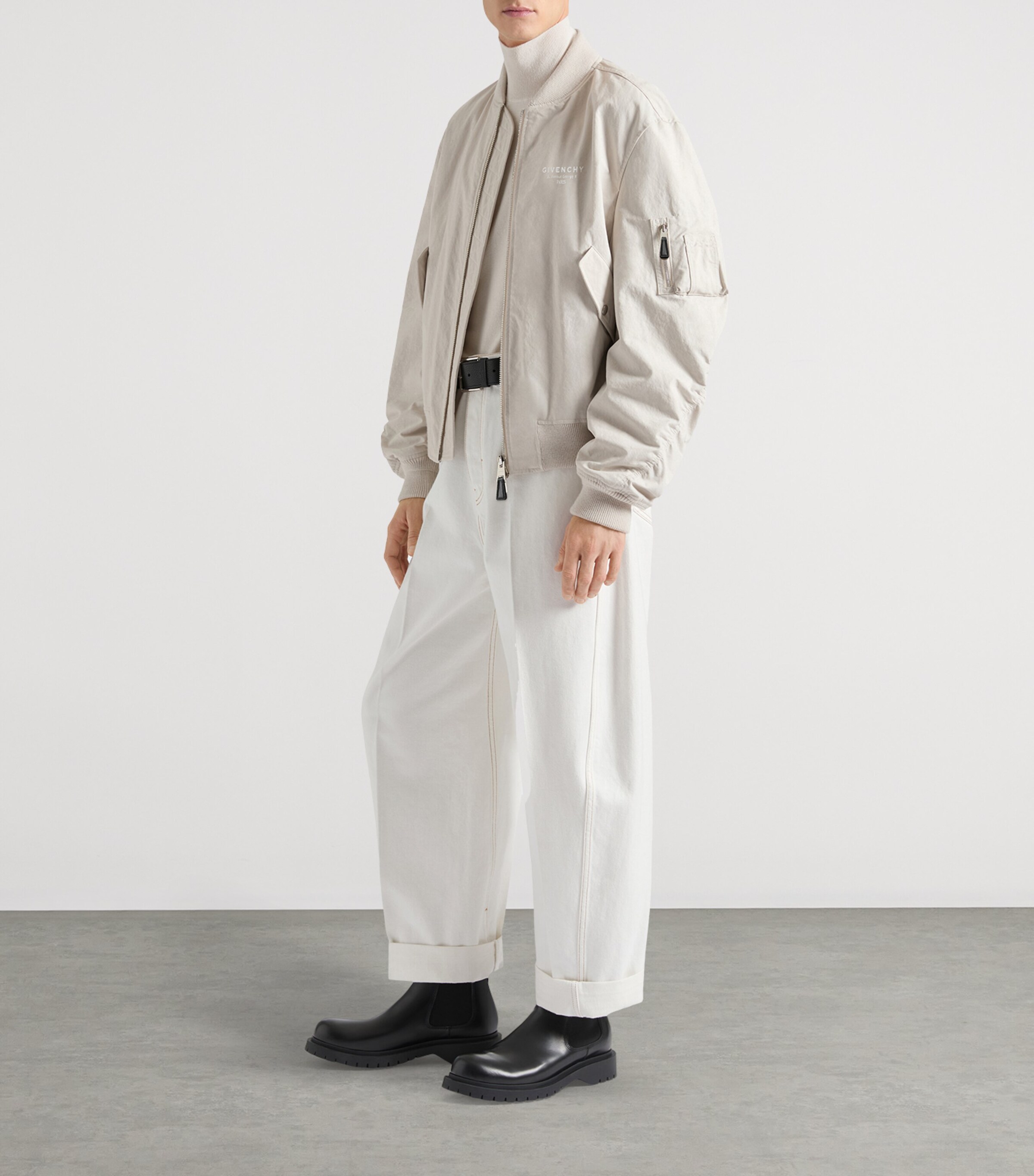 Cotton Blend Bomber Jacket LIGHT BEIGE Image 4