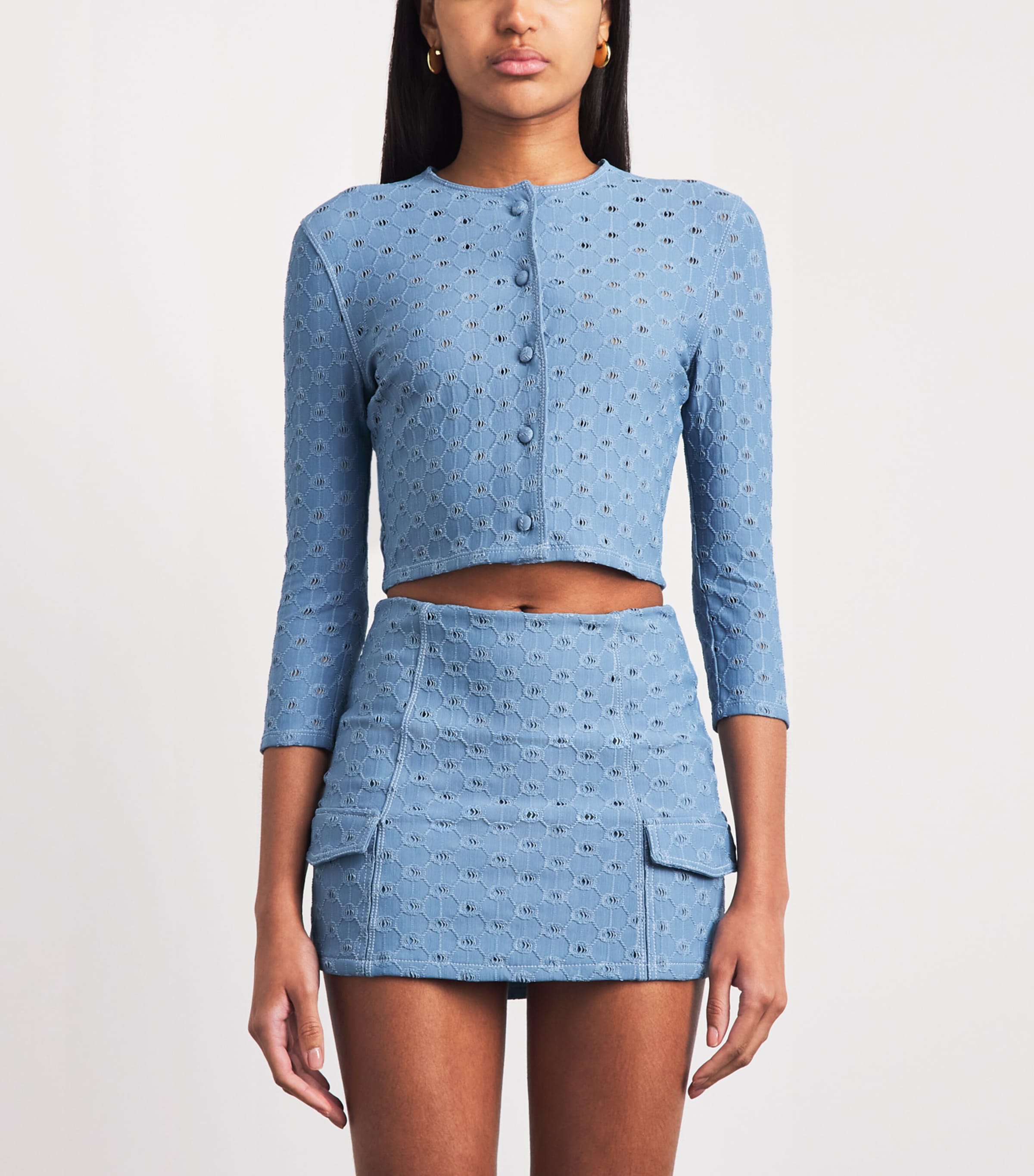 Devon Windsor Womens Open-Work Reed Cropped Jacket Capri Image 4