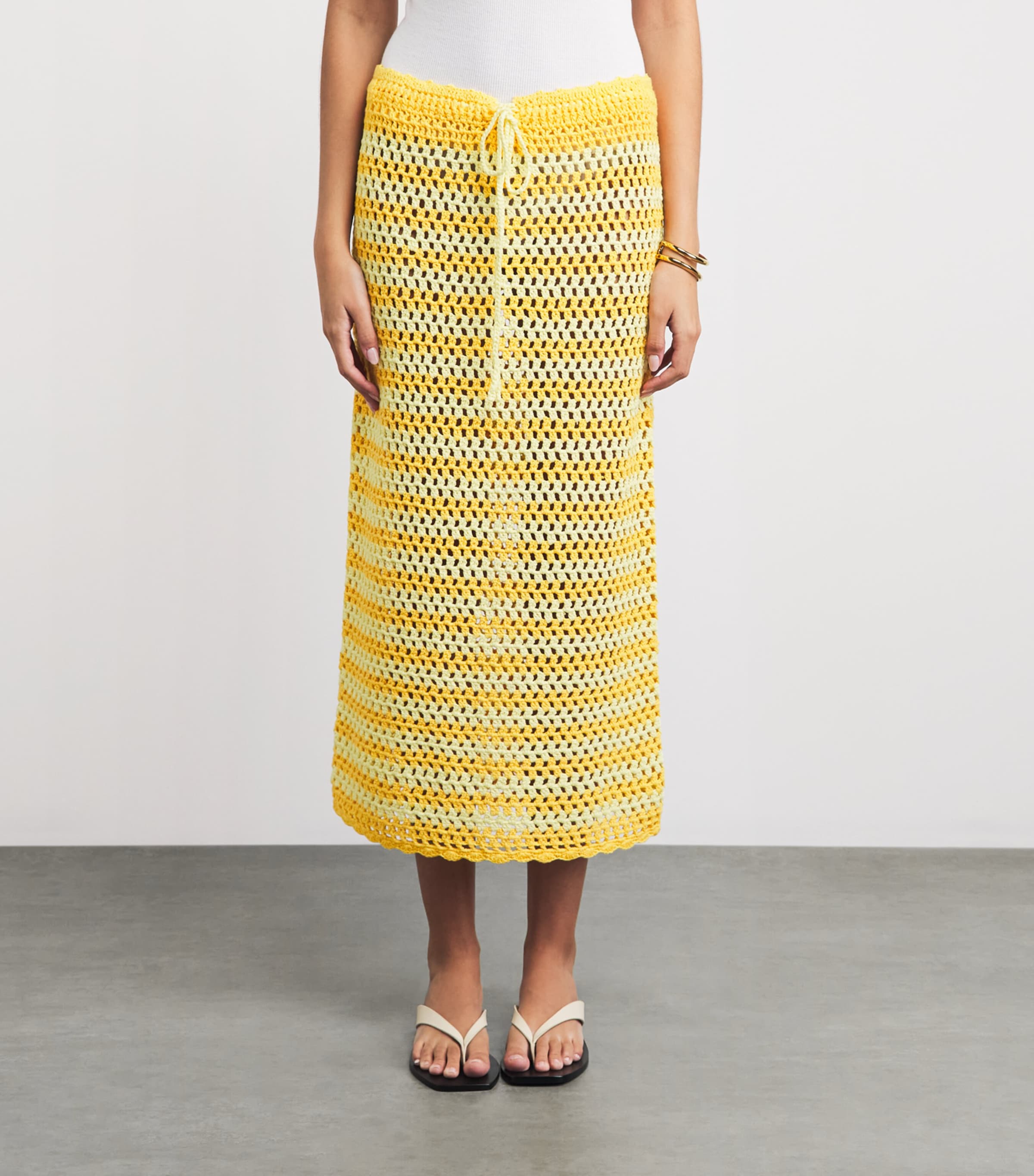 Simkhai Womens Crochet Stripe Welles Midi Skirt Buttercream Mango Image 4