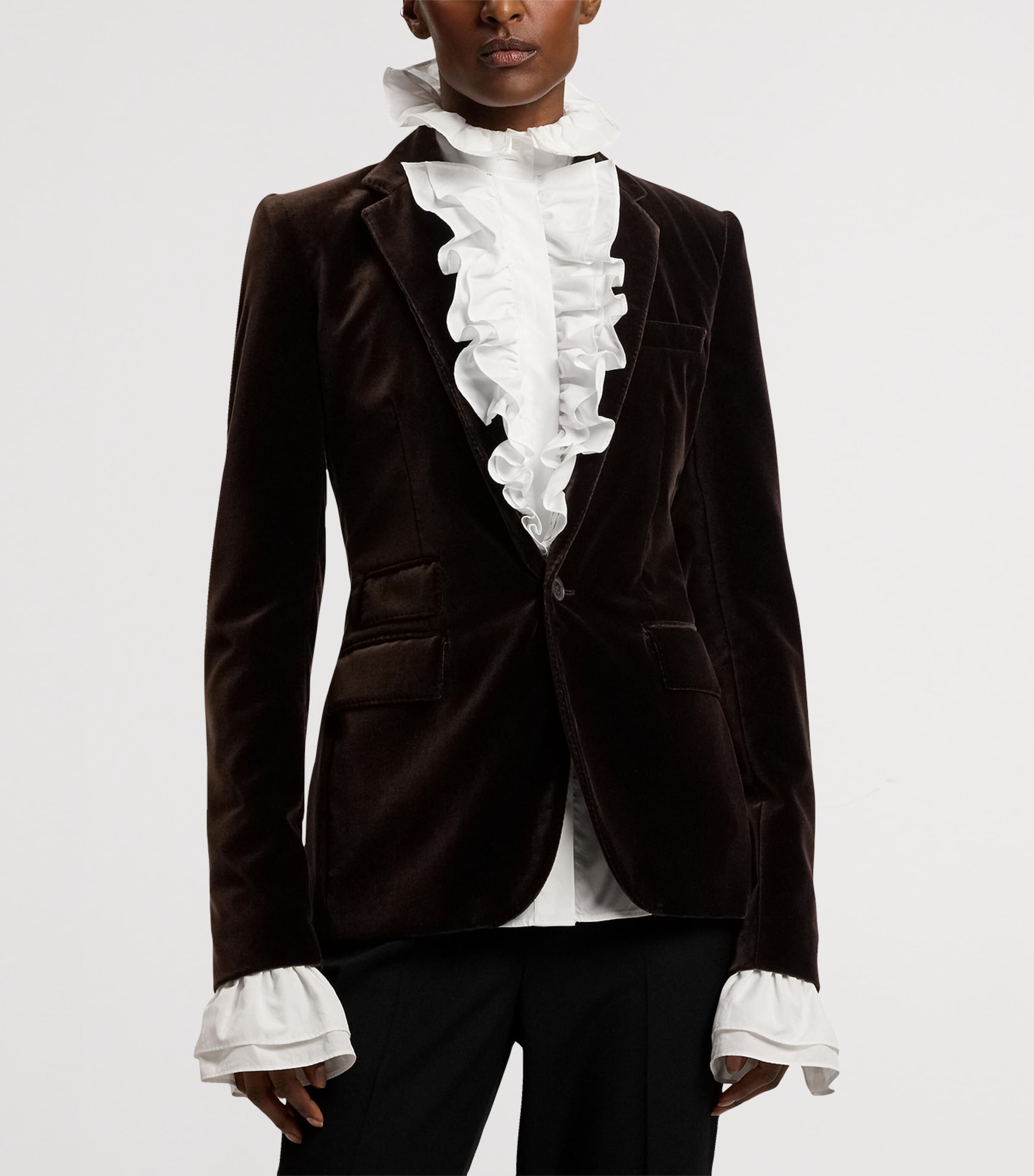 Cotton-Blend Velvet Parker Blazer DARK BROWN Image 7