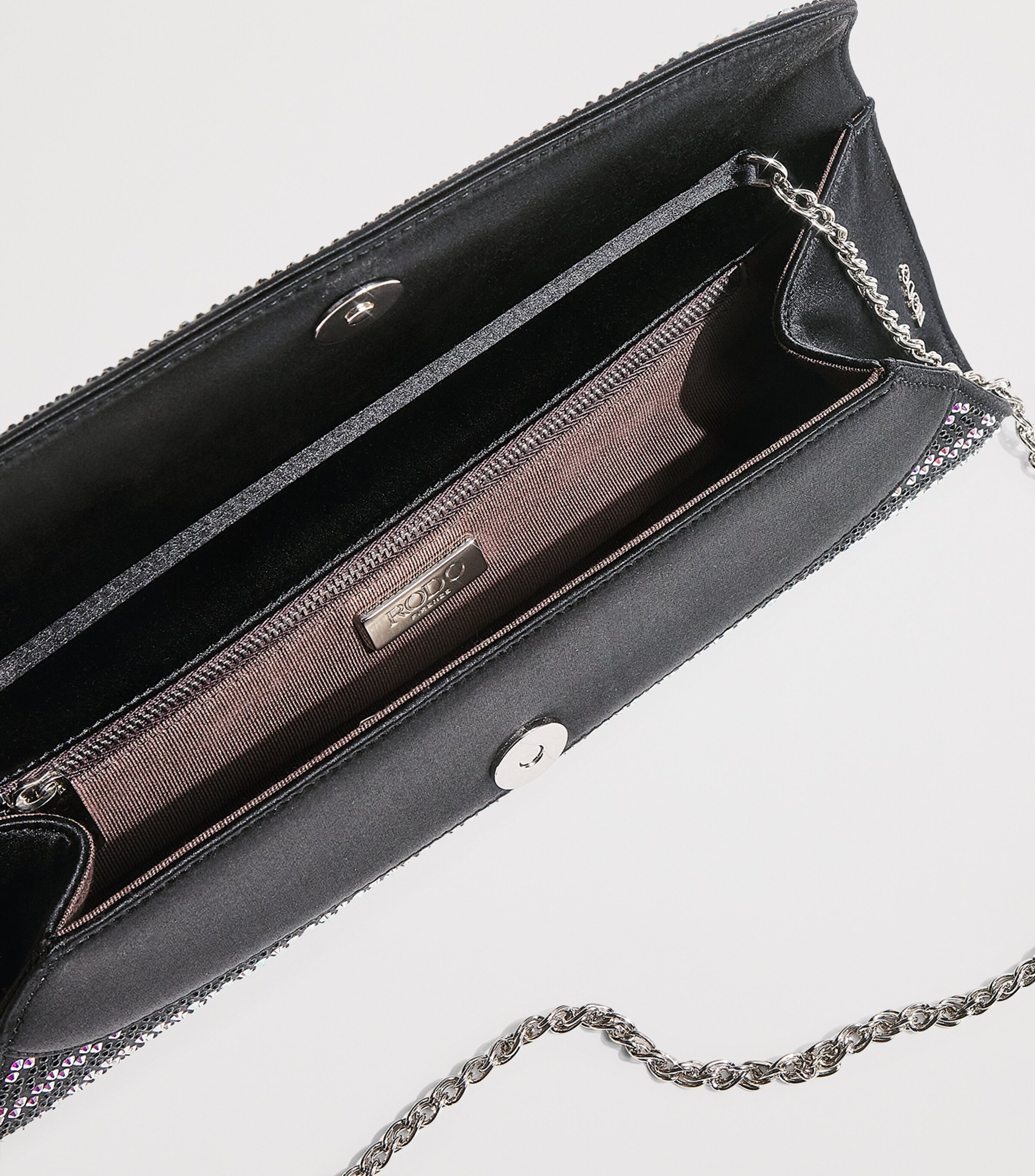 Satin Wave Embellished Clutch Bag 0900 BLACK SATIN Image 4