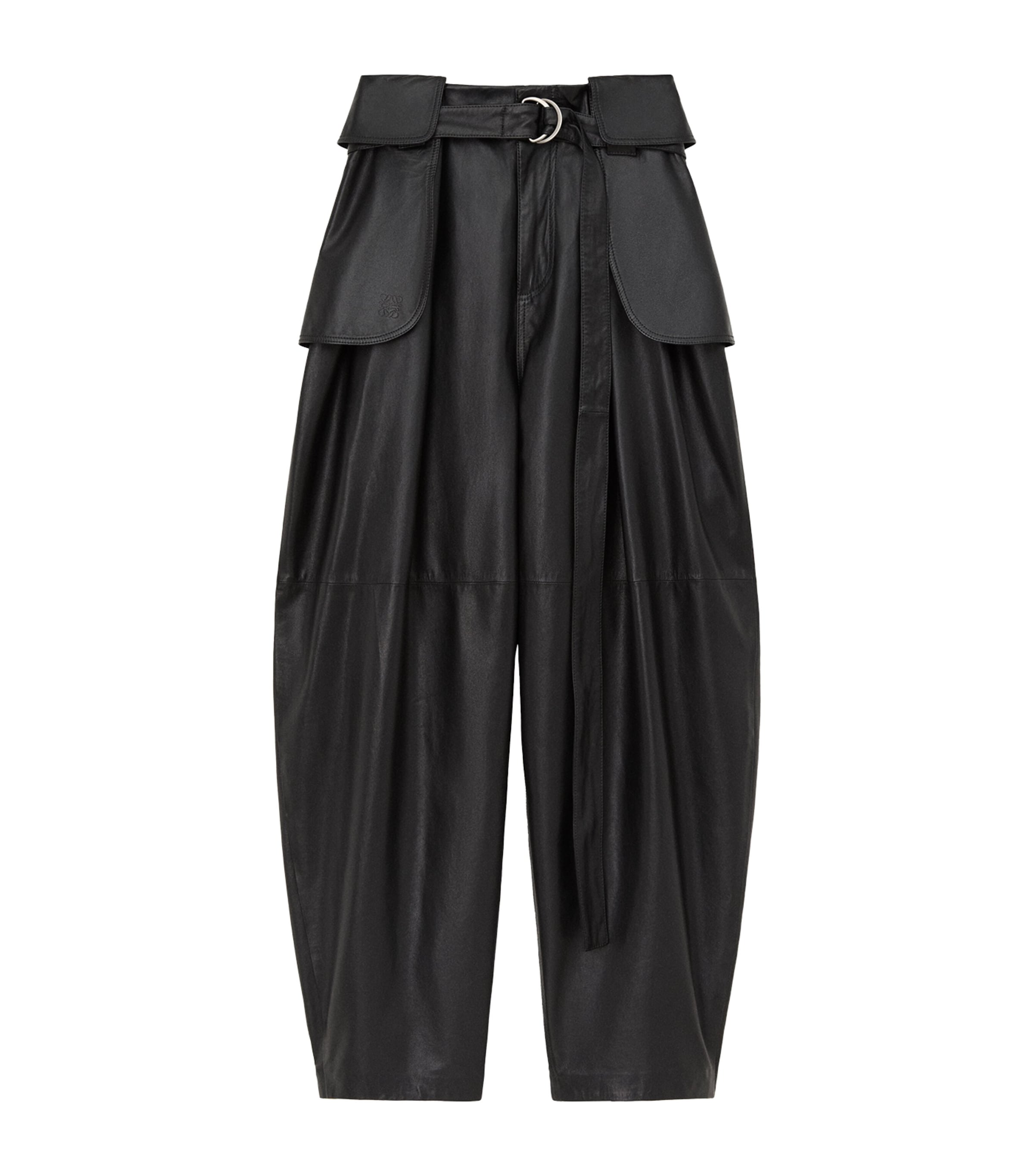 LOEWE Womens Leather Cargo Trousers Black Image 1