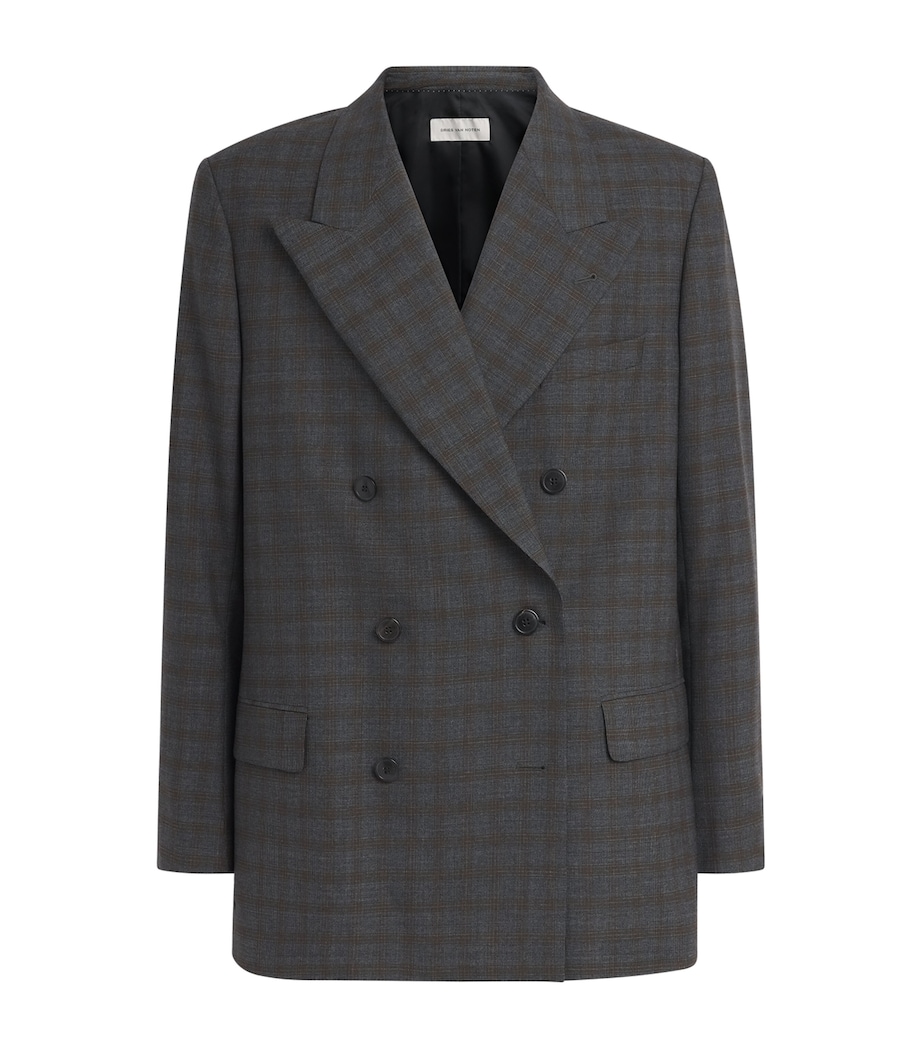 DRIES VAN NOTEN Mens Wool Check Double-Breasted Blazer Image 1