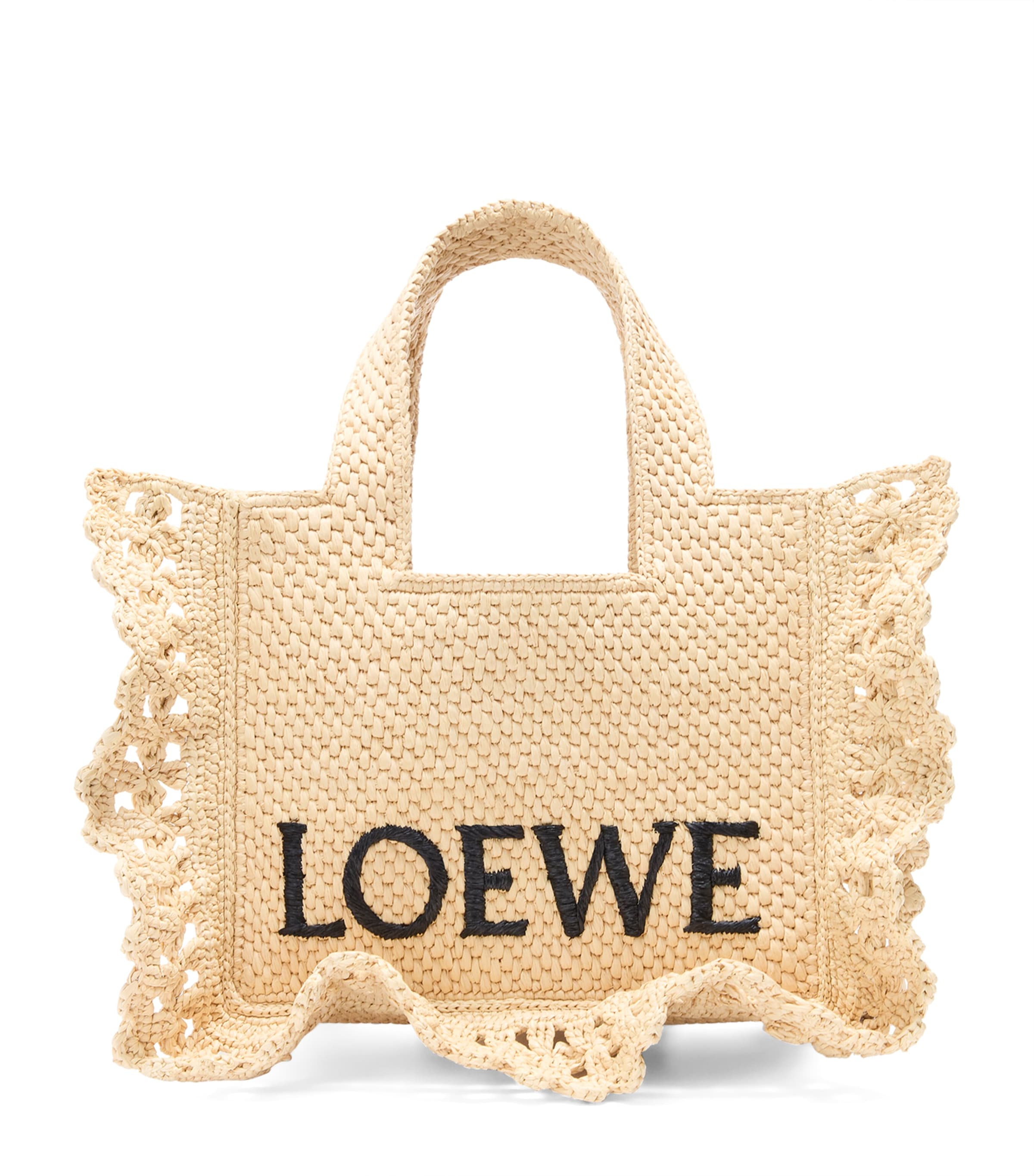 Loewe Small Ruffled Tote Bag In Raffia In Beige