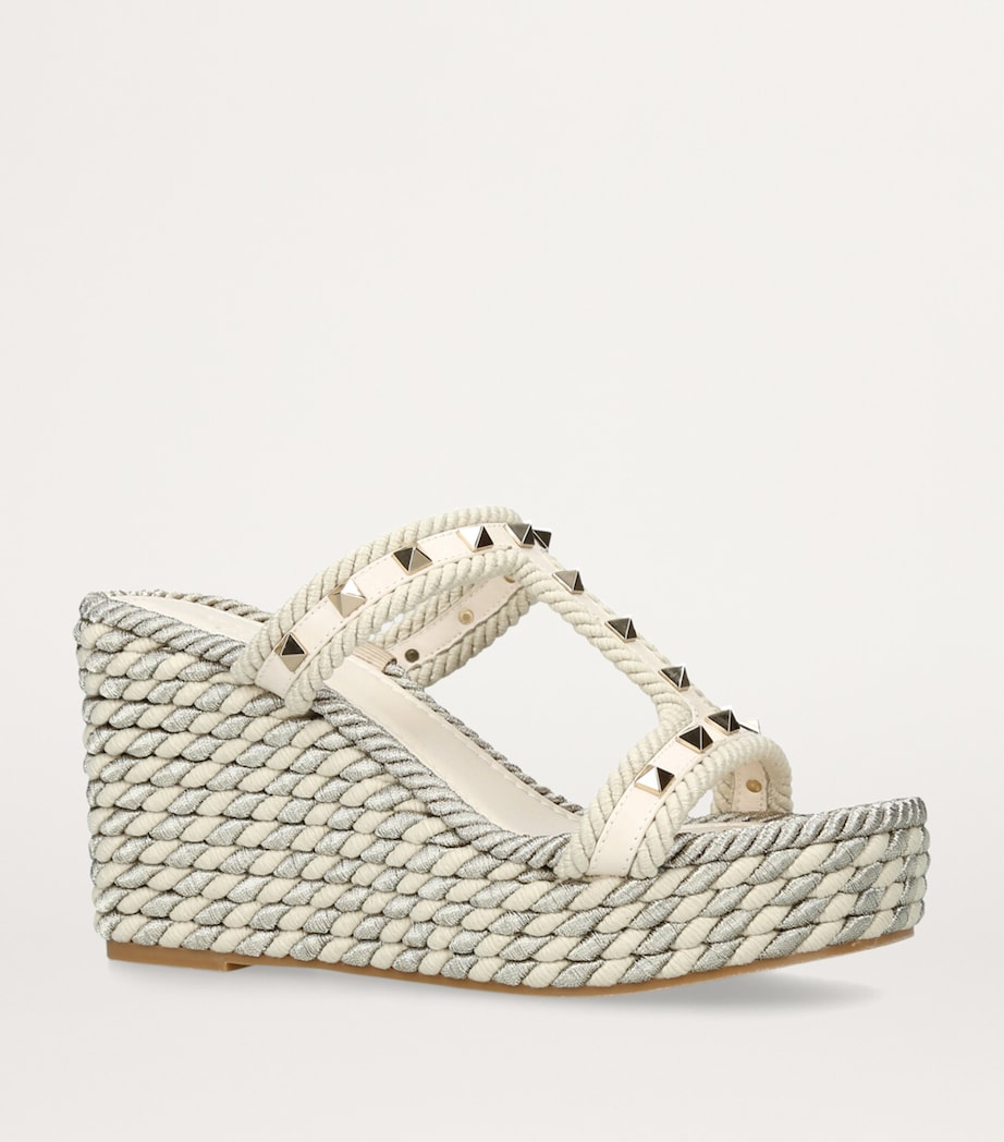 Valentino Garavani Leather Rockstud Wedge Sandals 90 Bone Image 4