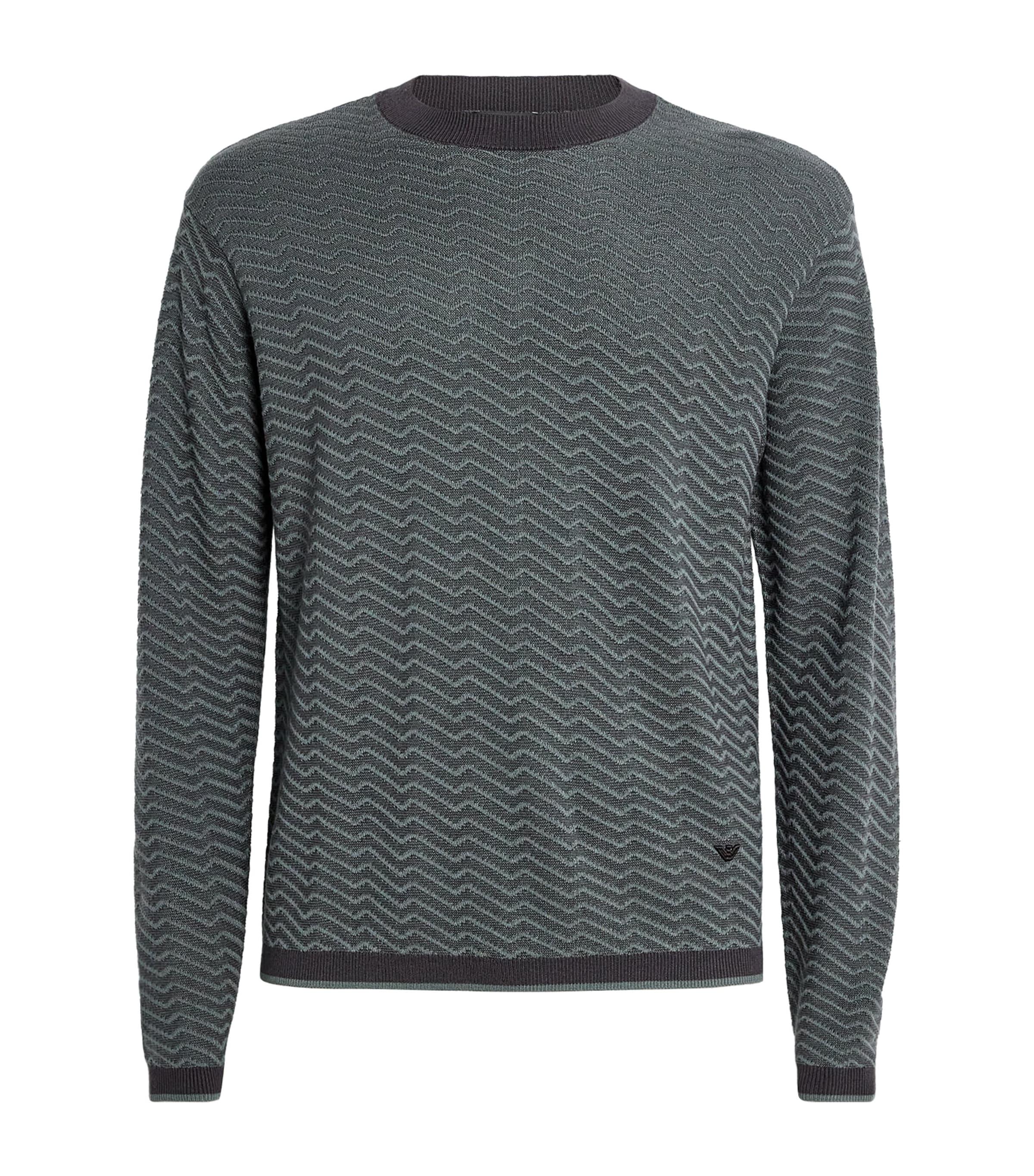 Emporio Armani Virgin Wool-blend Zigzag Stitch Sweater In Grey