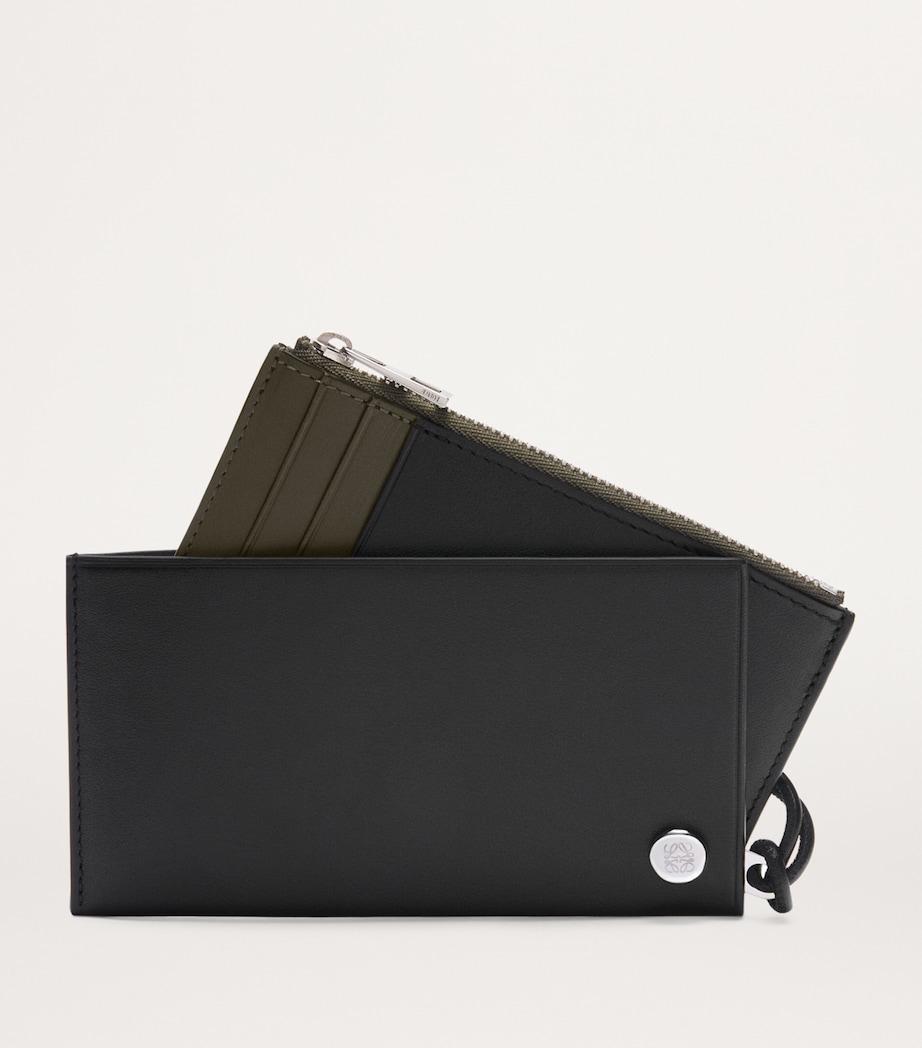 Leather Pebble Slider Coin Card Holder BLACK/DARK KHAKI Image 3