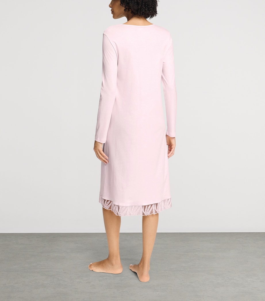Hanro Womens Cotton Rosaria Long-Sleeve Nightdress Rose Bath Image 4