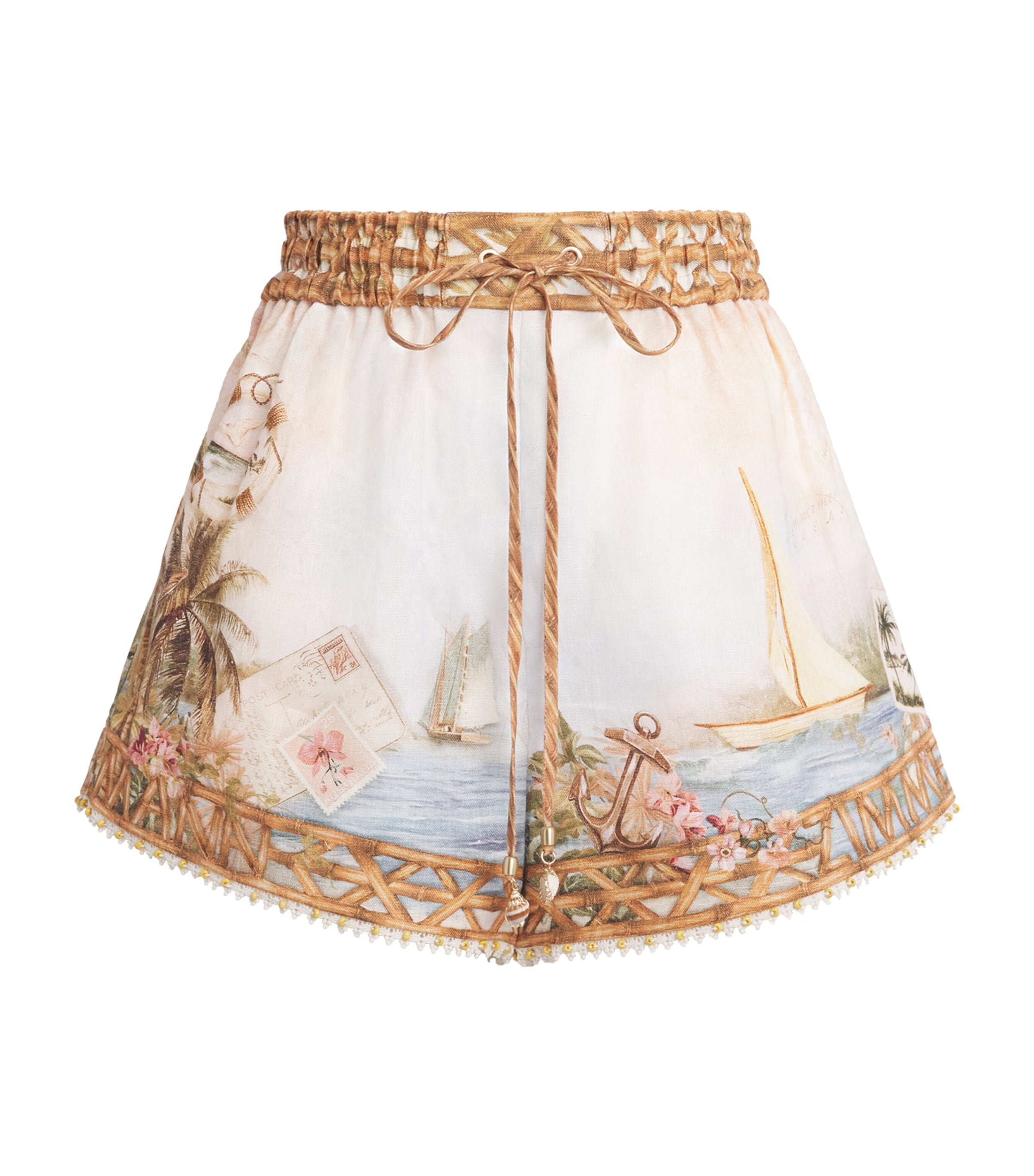 Zimmermann Womens Linen Printed Mahon Shorts Island Map Blue Image 1