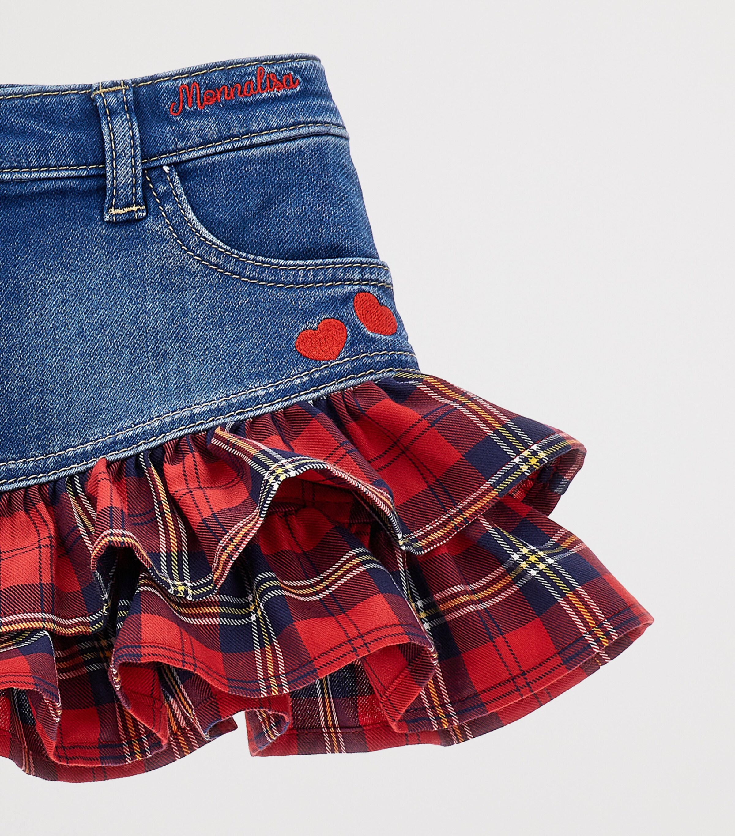 Denim Tartan-Ruffle Mini Skirt (3-36 Months) BLU STONE DENIM Image 3