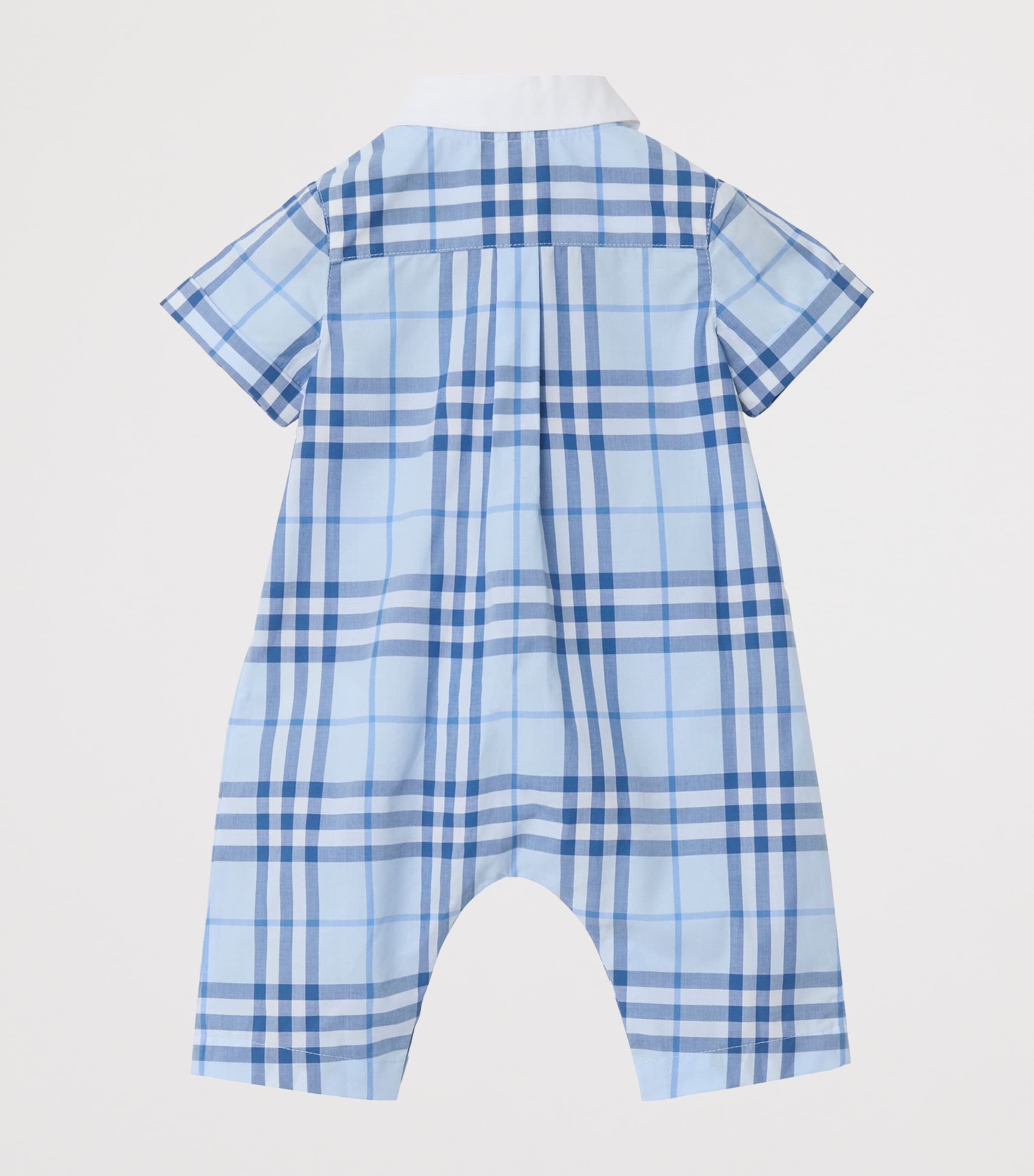Cotton Check Collared Playsuit (1-18 Months) ICE BLUE IP CHECK Image 2