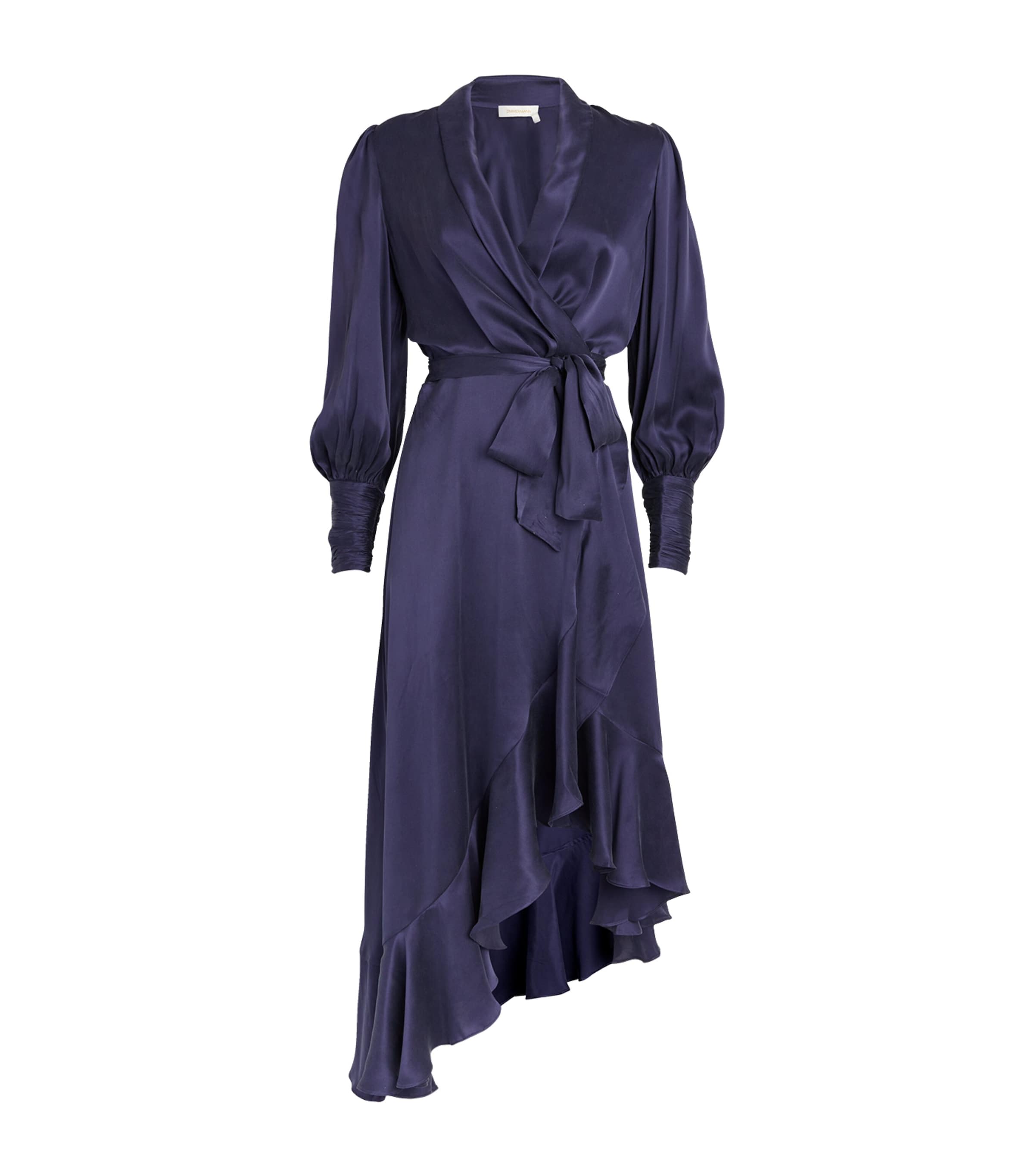 Shop Zimmermann Silk Wrap Midi Dress In Navy