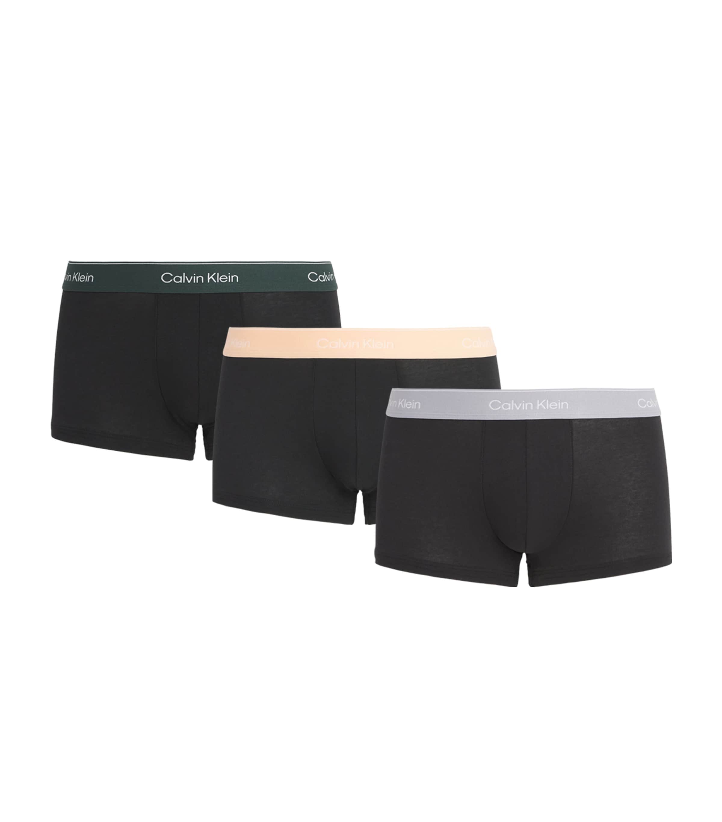 Calvin Klein Mens Cotton Stretch Icon Trunks (Pack of 3) Black/peach/grey Image 1