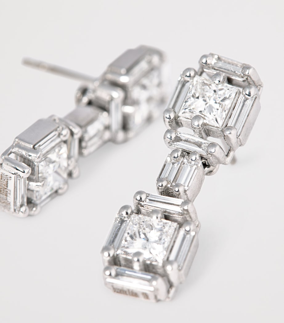 White Gold and White Diamond Princess Drop Earrings 18K WG/WD Image 5