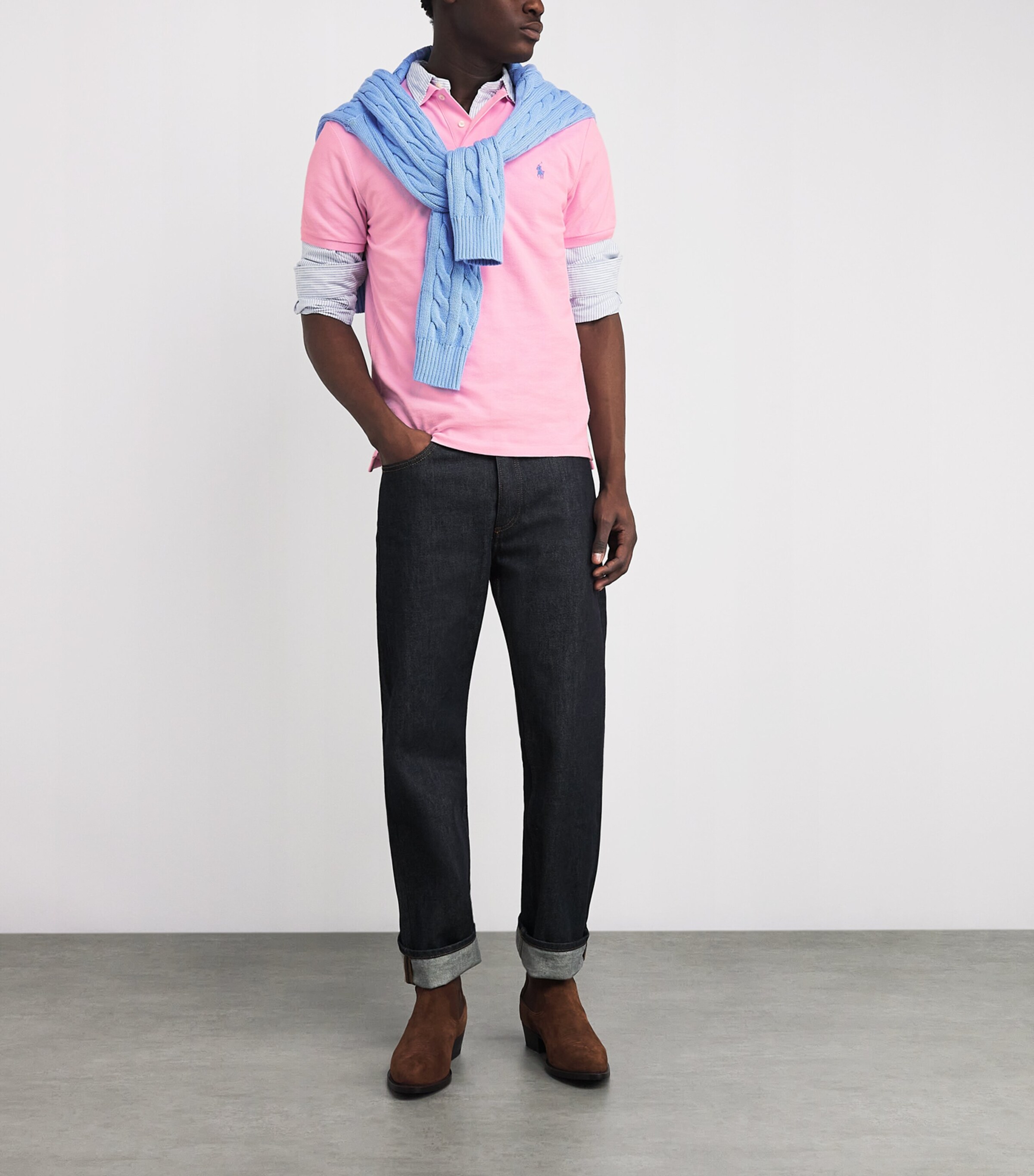 Polo Ralph Lauren Mens Cotton-Mesh Polo Shirt Pink Image 2