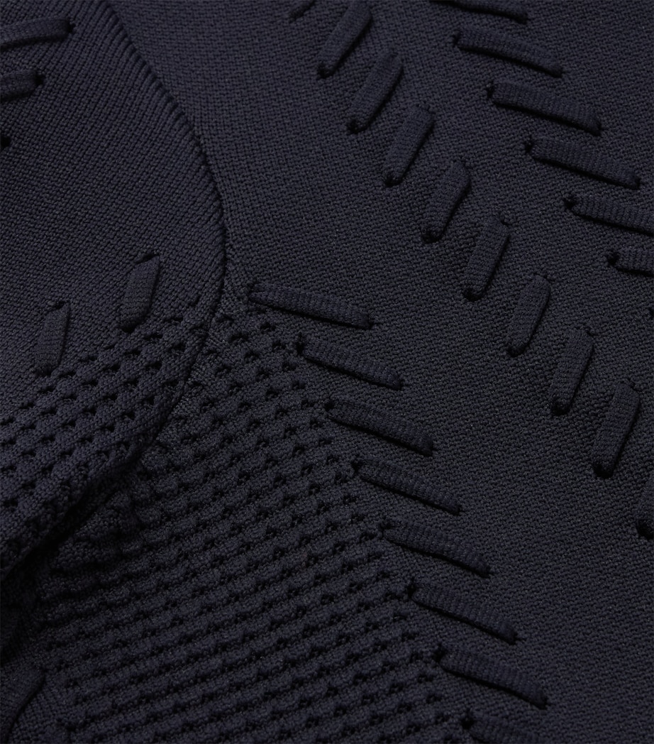 Pointelle Knit Lace Cropped Cardigan NAVY Image 2