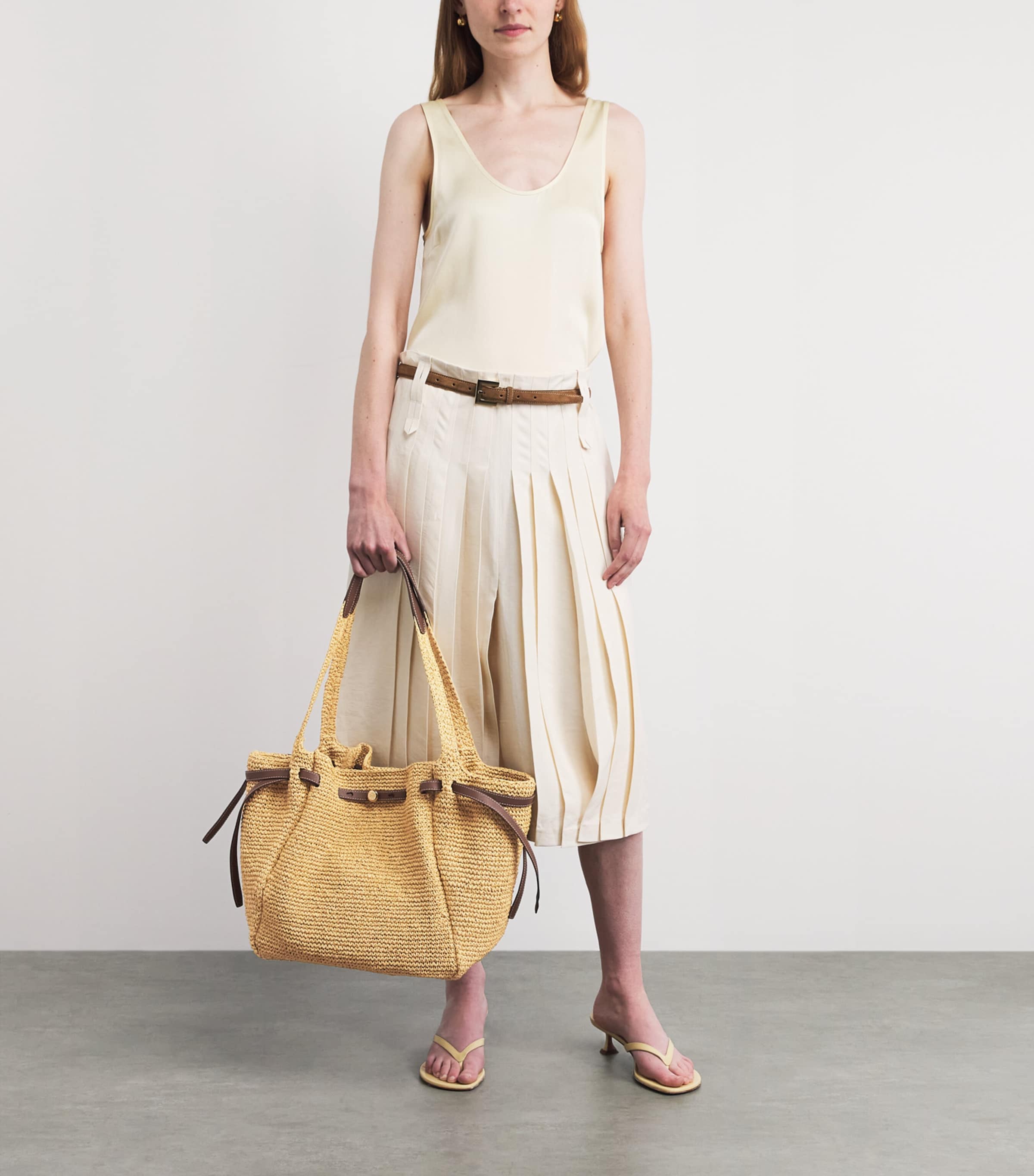 Tory Burch Raffia-Leather Romy Tote Bag Natural Image 2