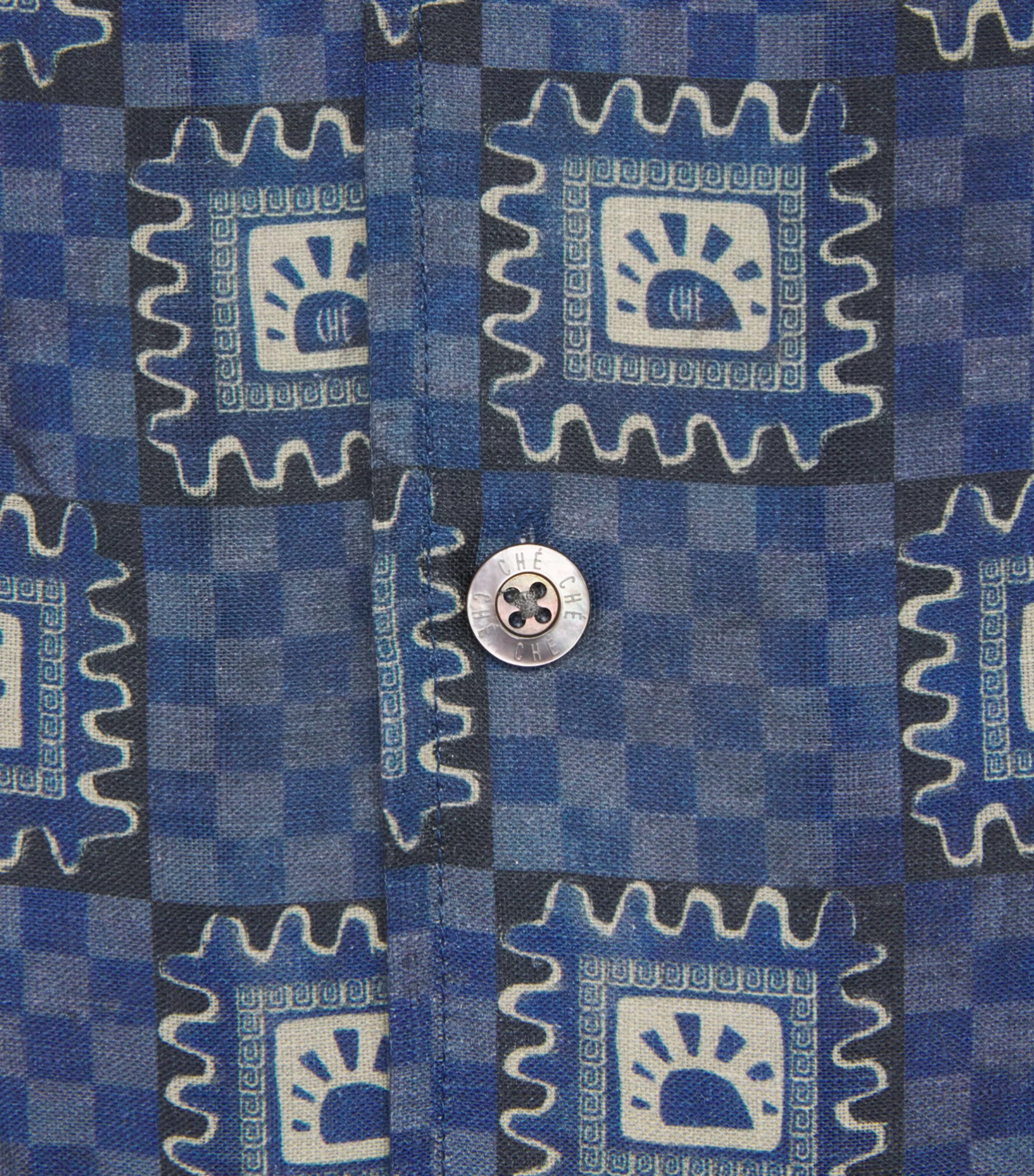 CHÉ Mens Linen Telha Print Shirt Navy Image 6