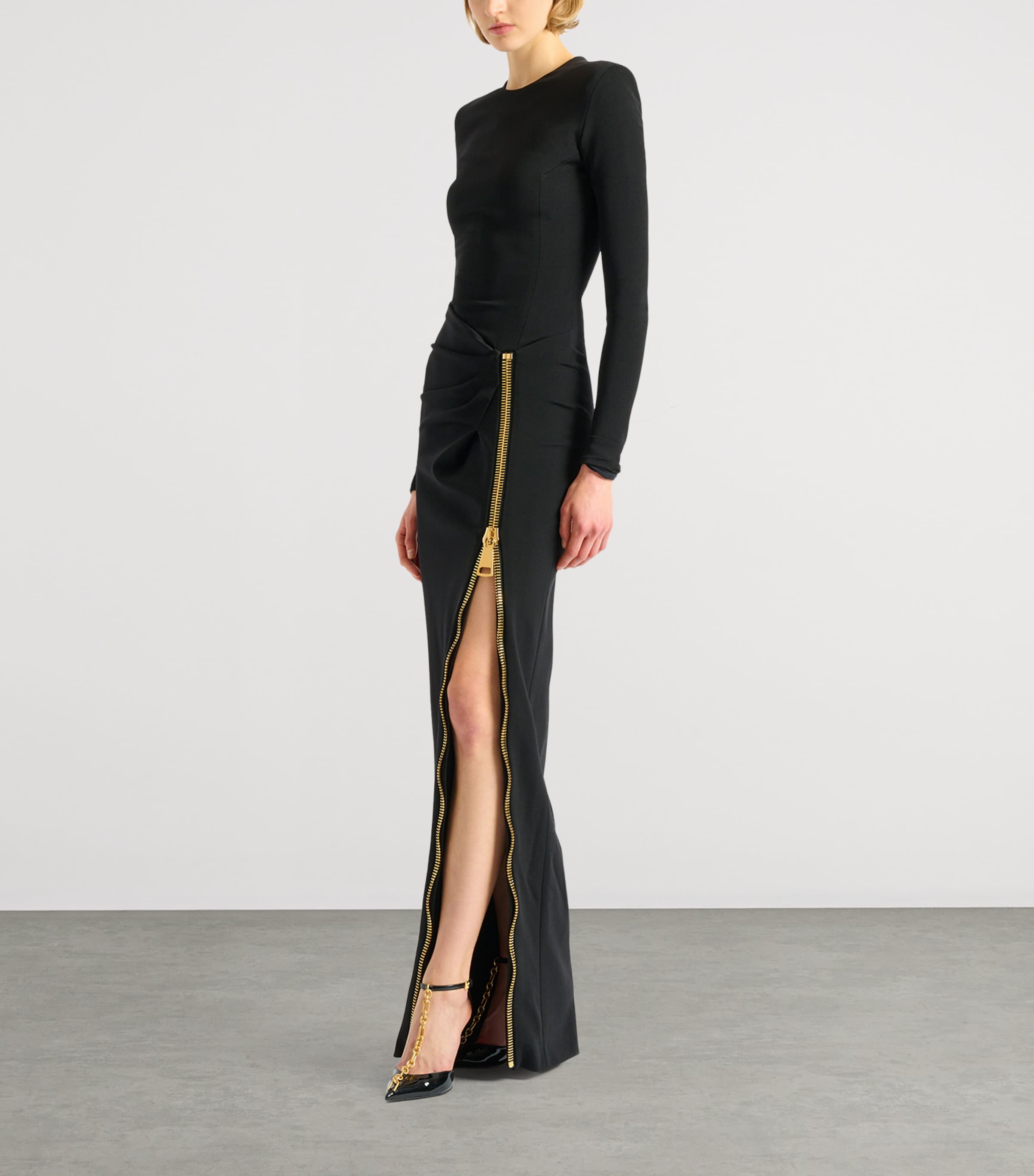 Balmain Womens Zip Slit Dress Noir Image 2