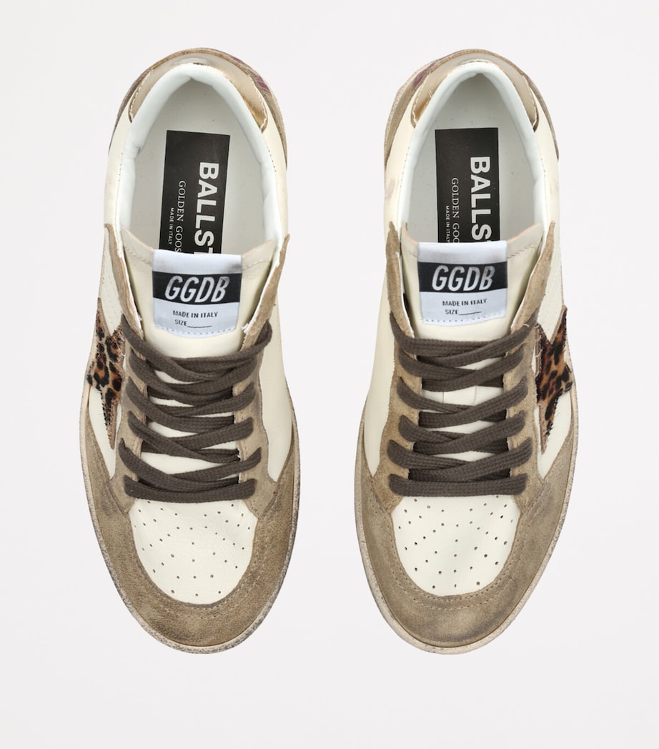 Golden Goose Suede-Leather Pony Hair-Trim Ball Star Sneakers White/comb Image 4