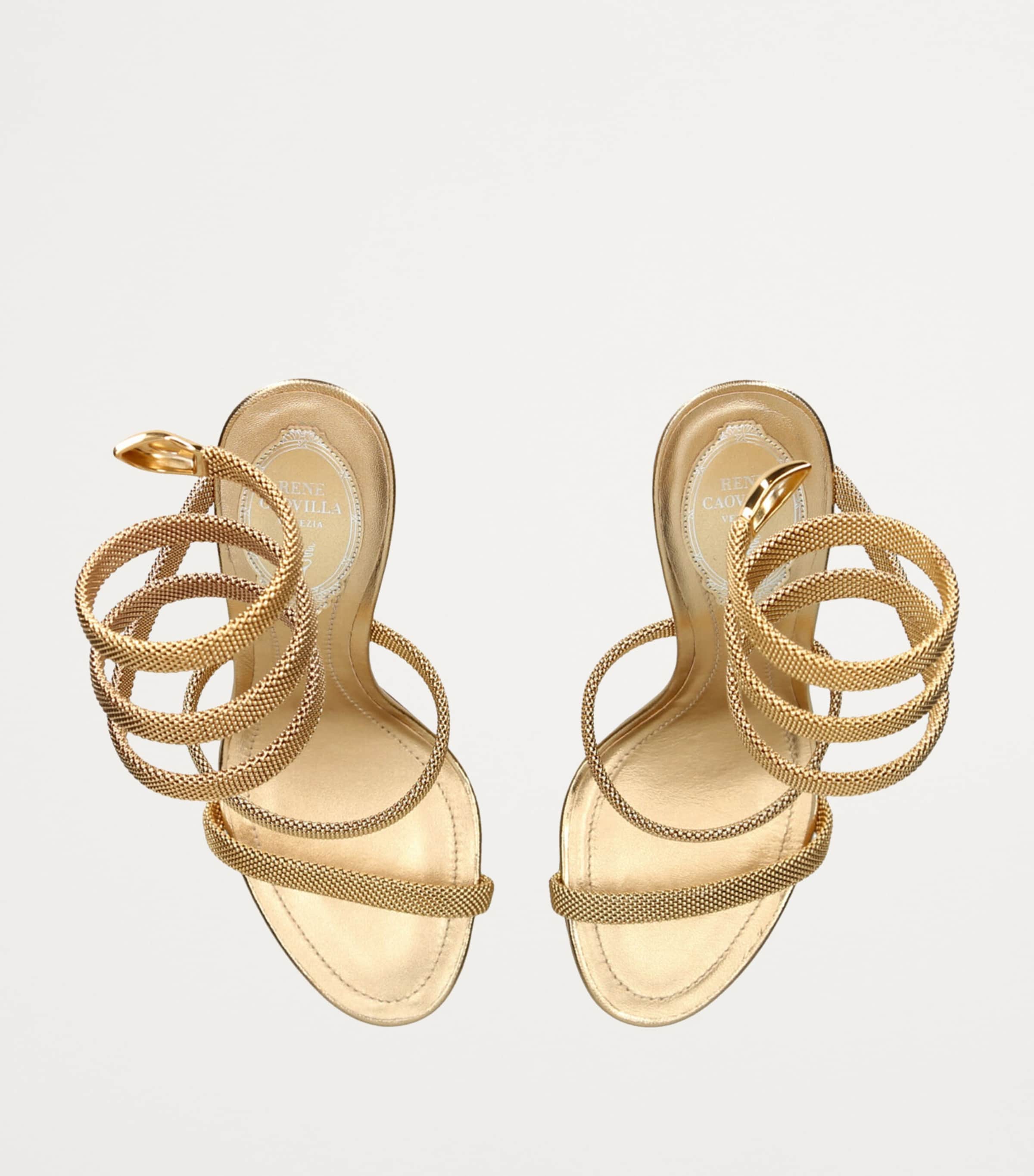 Leather Serpent Heeled Sandals 105 GOLD Image 6