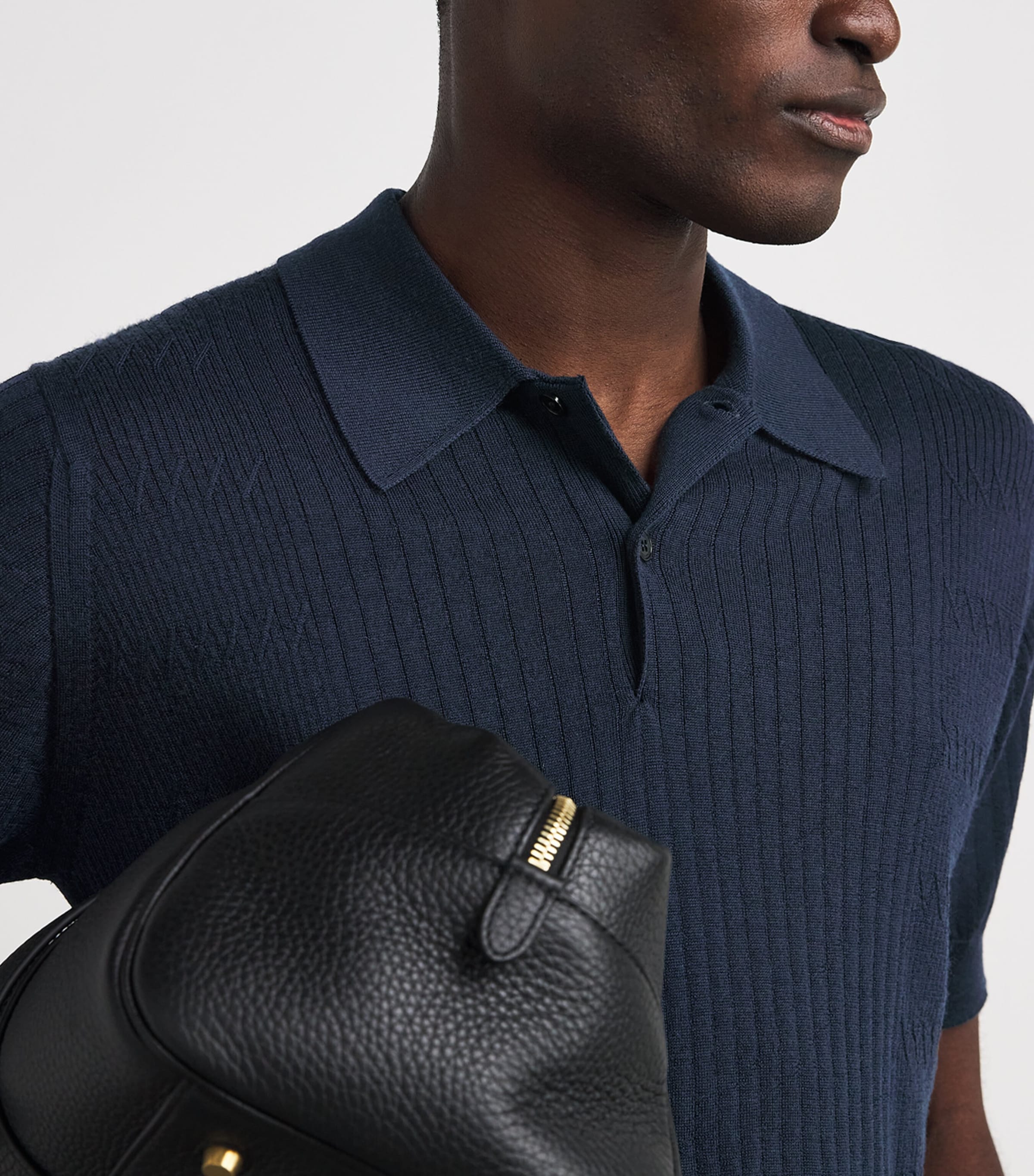 John Smedley Mens Extra Fine Merino Wool Croall Polo Shirt Midnight Image 3