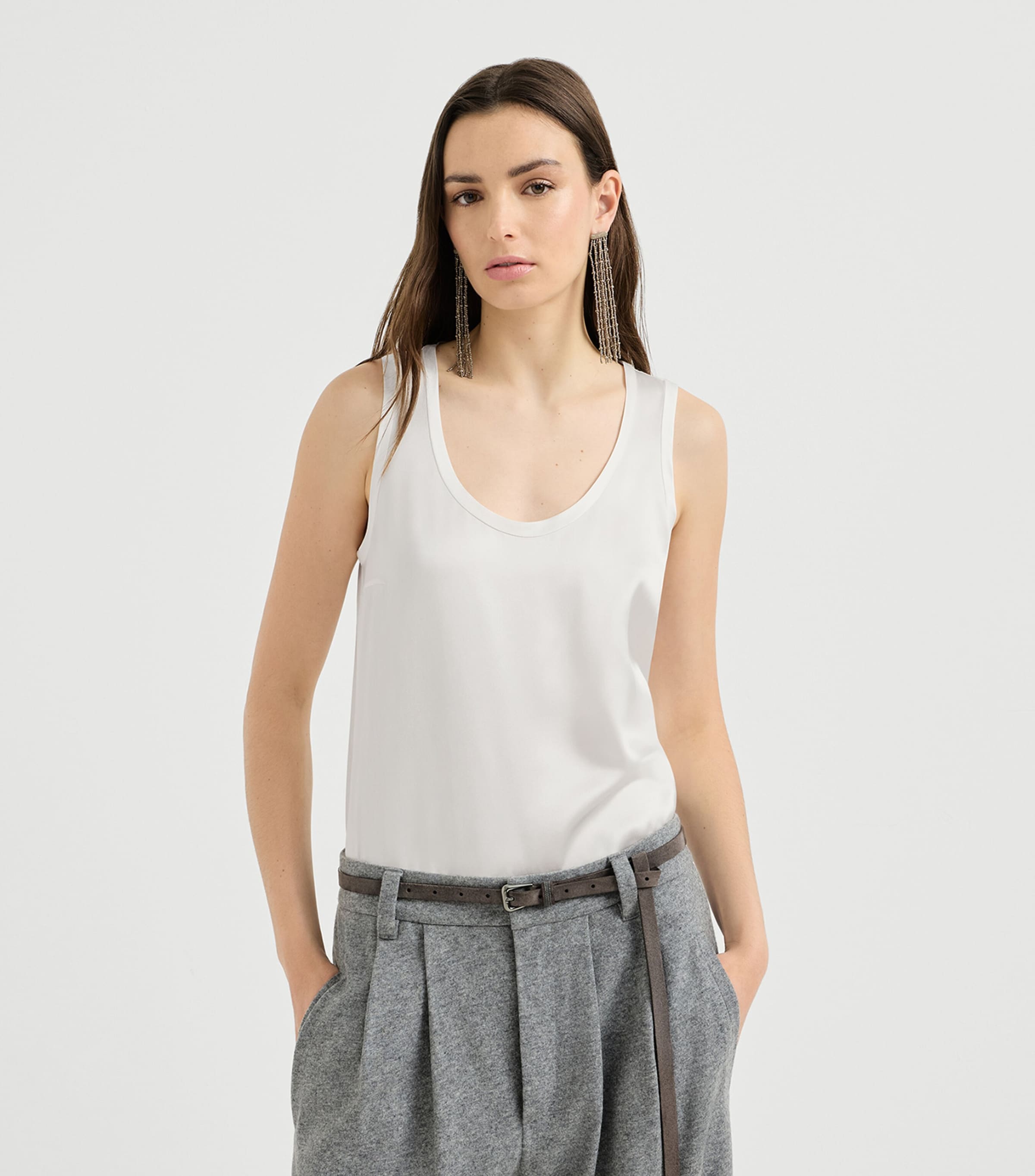 Brunello Cucinelli Womens Stretch-Silk Satin Tank Top Image 4
