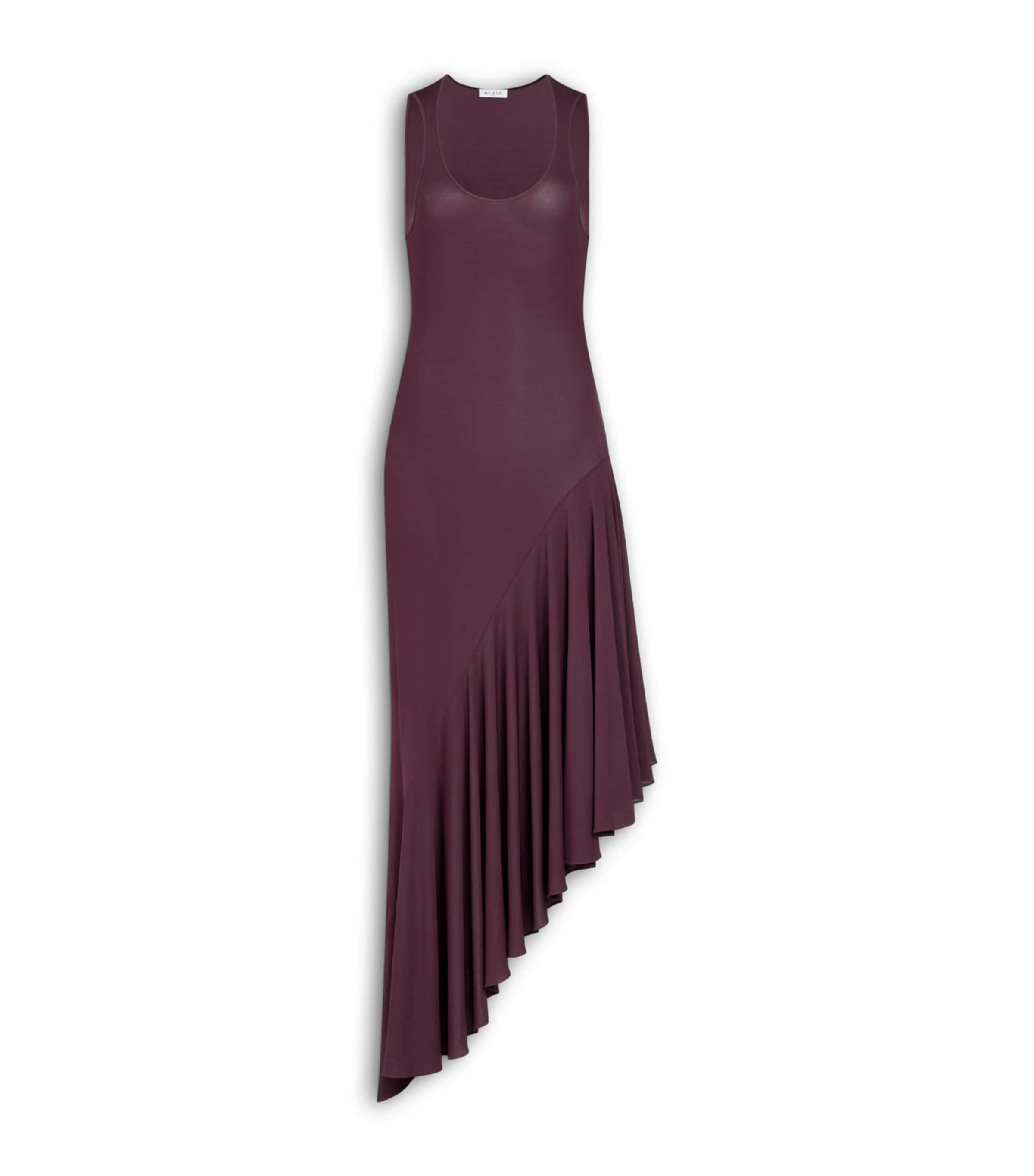 Alaïa Womens Jersey Asymmetric Midi Dress Bordeaux Image 1