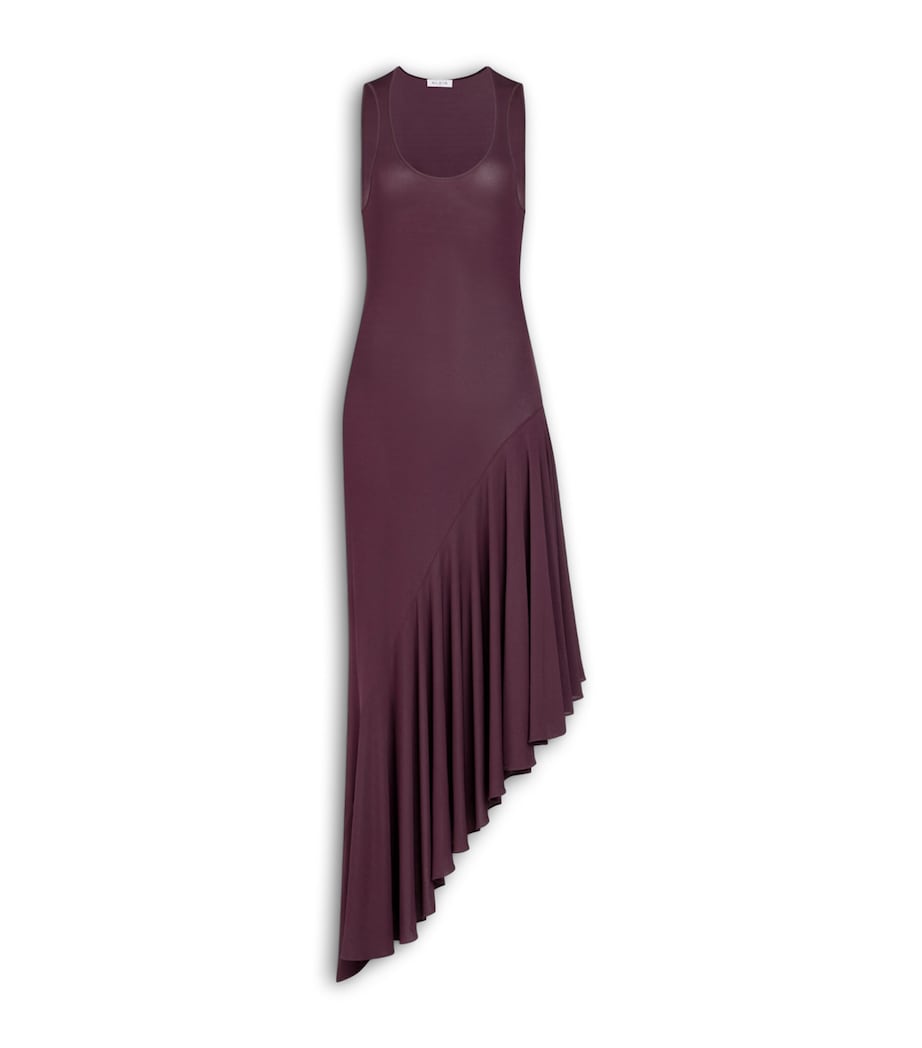 Alaïa Womens Jersey Asymmetric Midi Dress Bordeaux Image 1