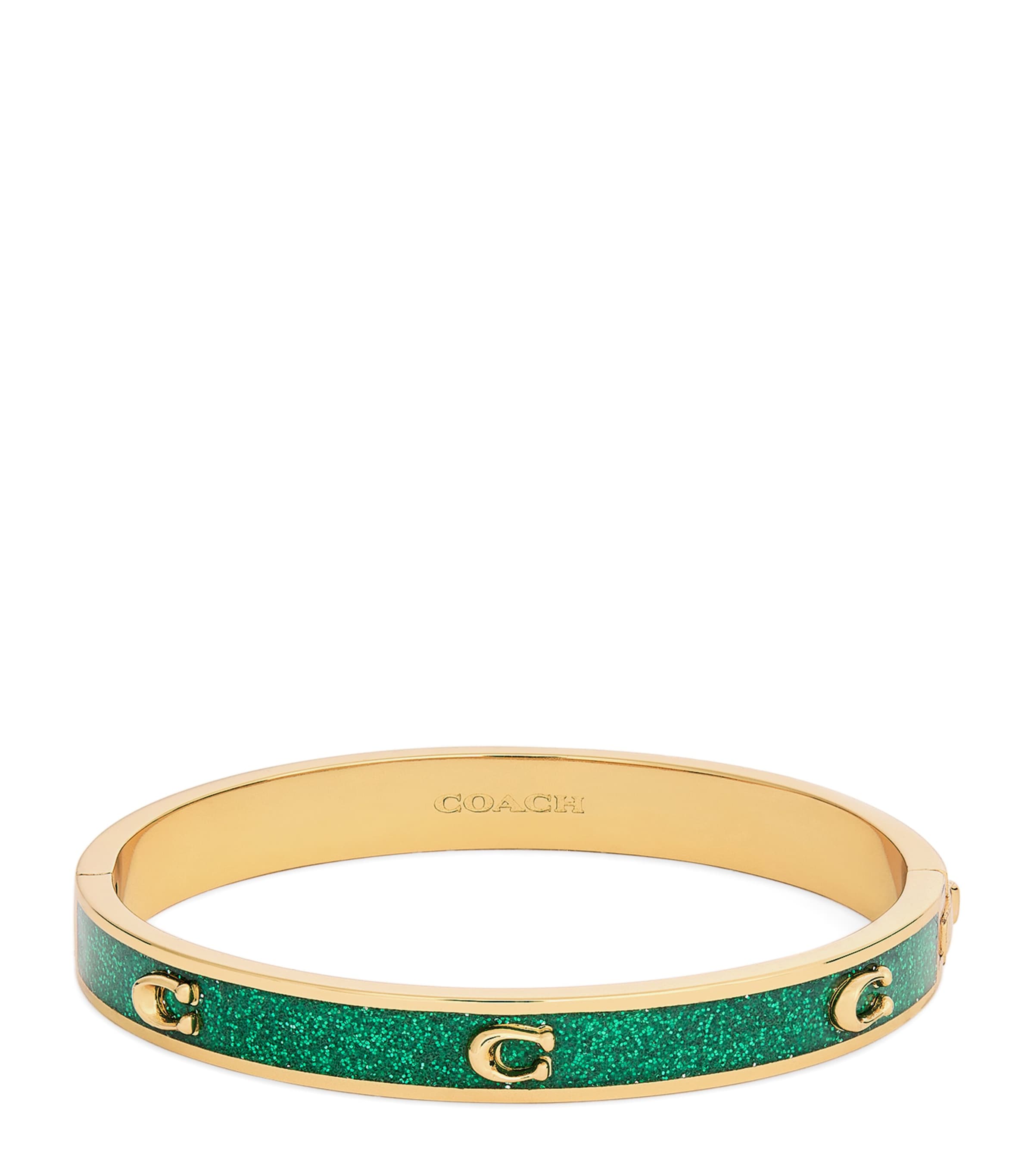 Coach Enamel Monogram Hinge Bangle In Green