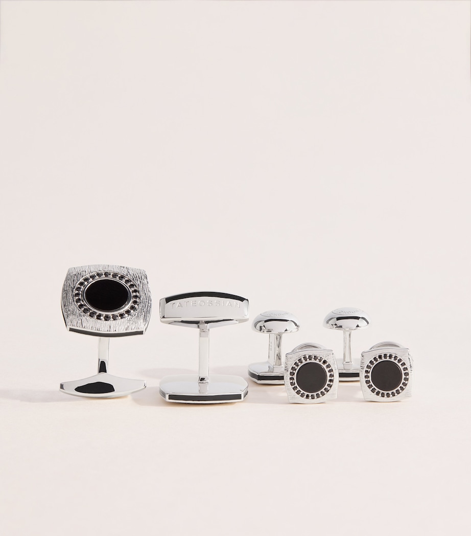 Tateossian Onyx Graffiato Rounded Square Cufflinks and Studs Set Black Image 1