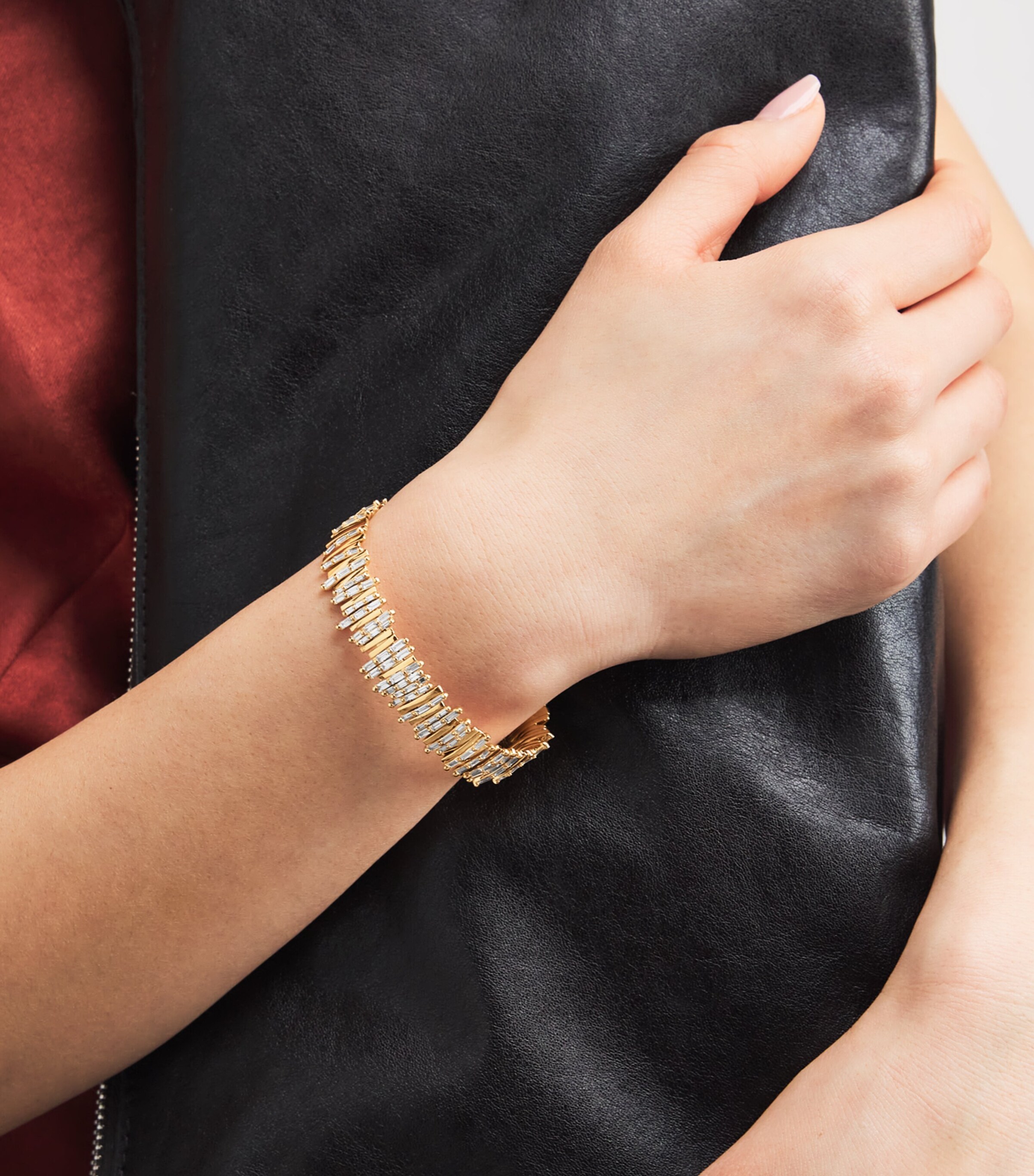 Suzanne Kalan Rose Gold and Diamond Classic Half Baguette Milli Bangle Rg/wd Image 2