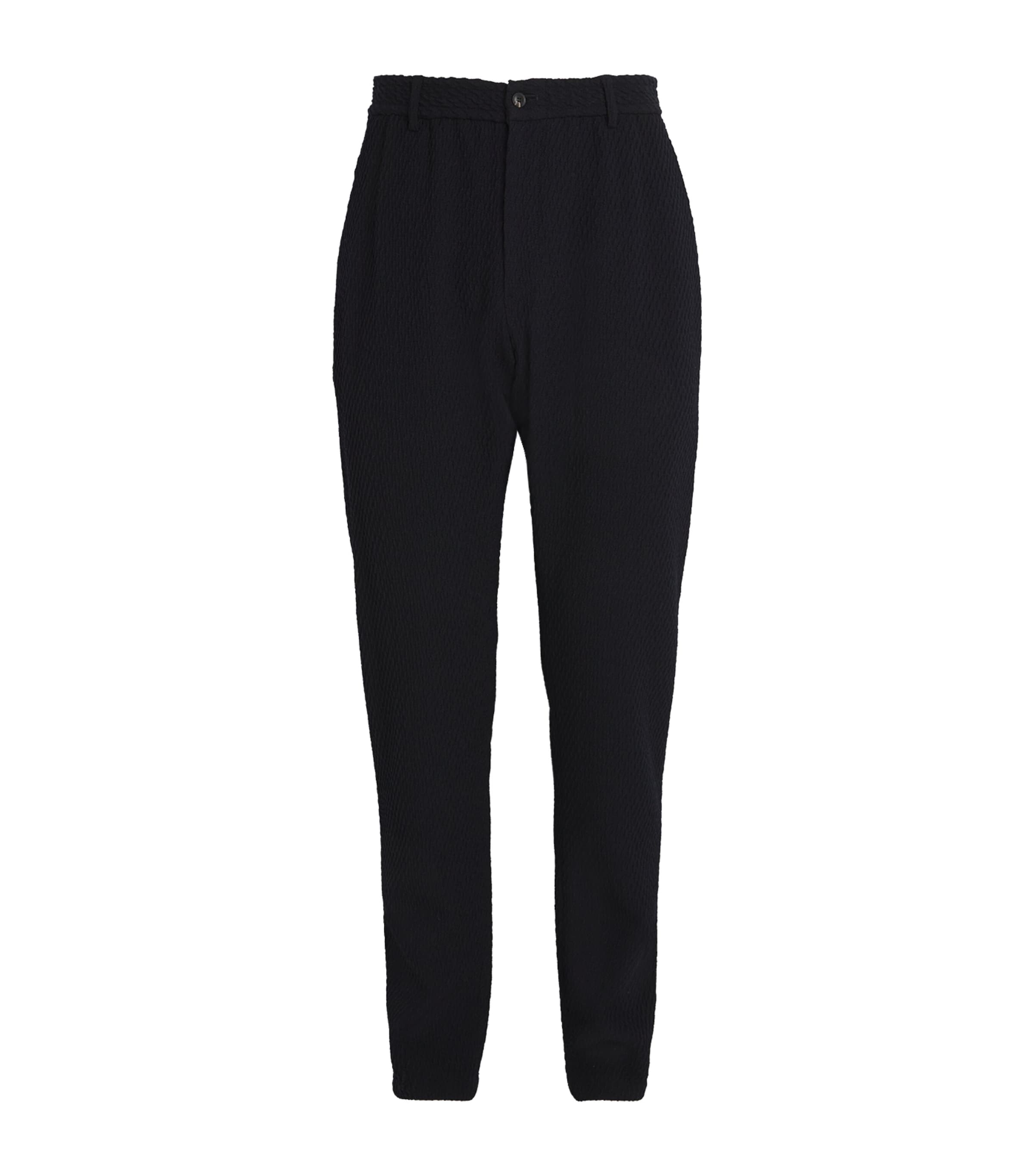 Emporio Armani Virgin Wool Textured Tailored Trousers In Blue