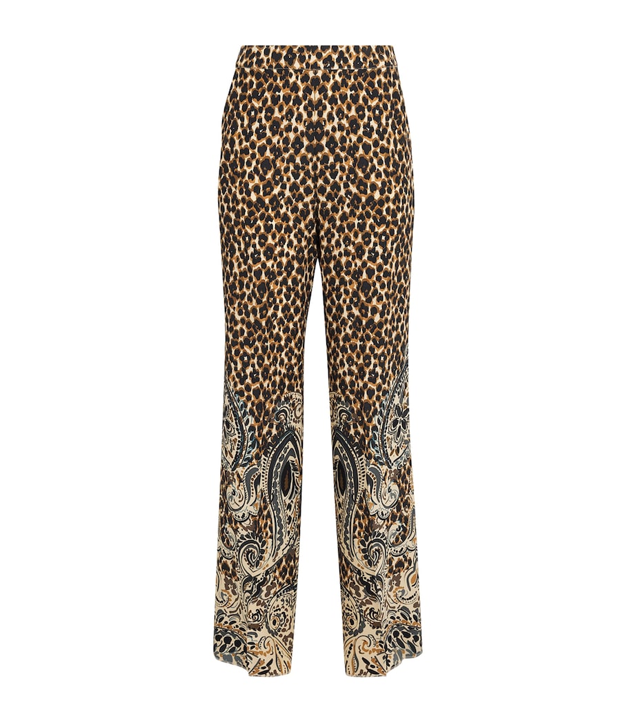 Etro Womens Silk Leopard Straight Trousers Beige Image 1