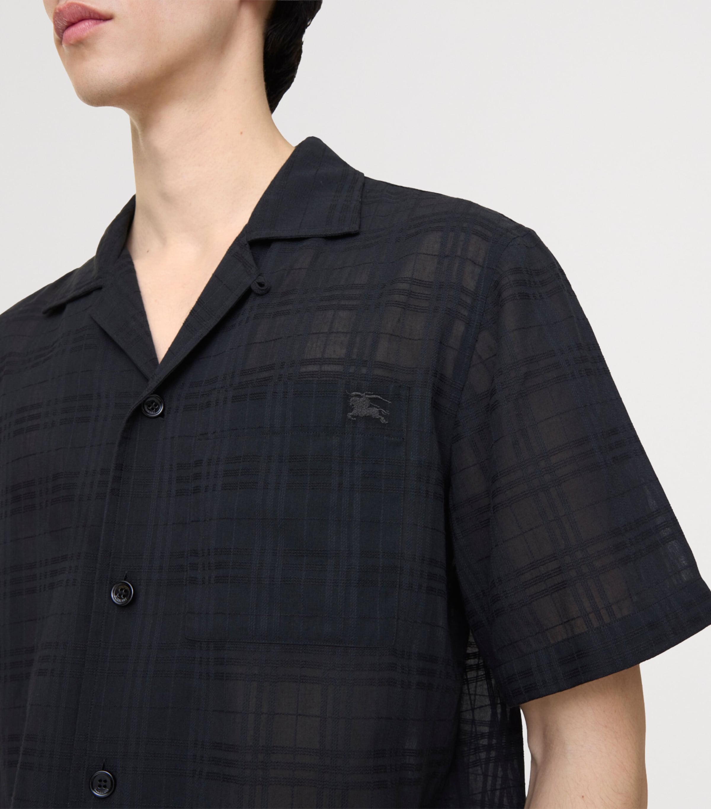 Burberry Black Cotton Voile Check Print Short Sleeve Shirt