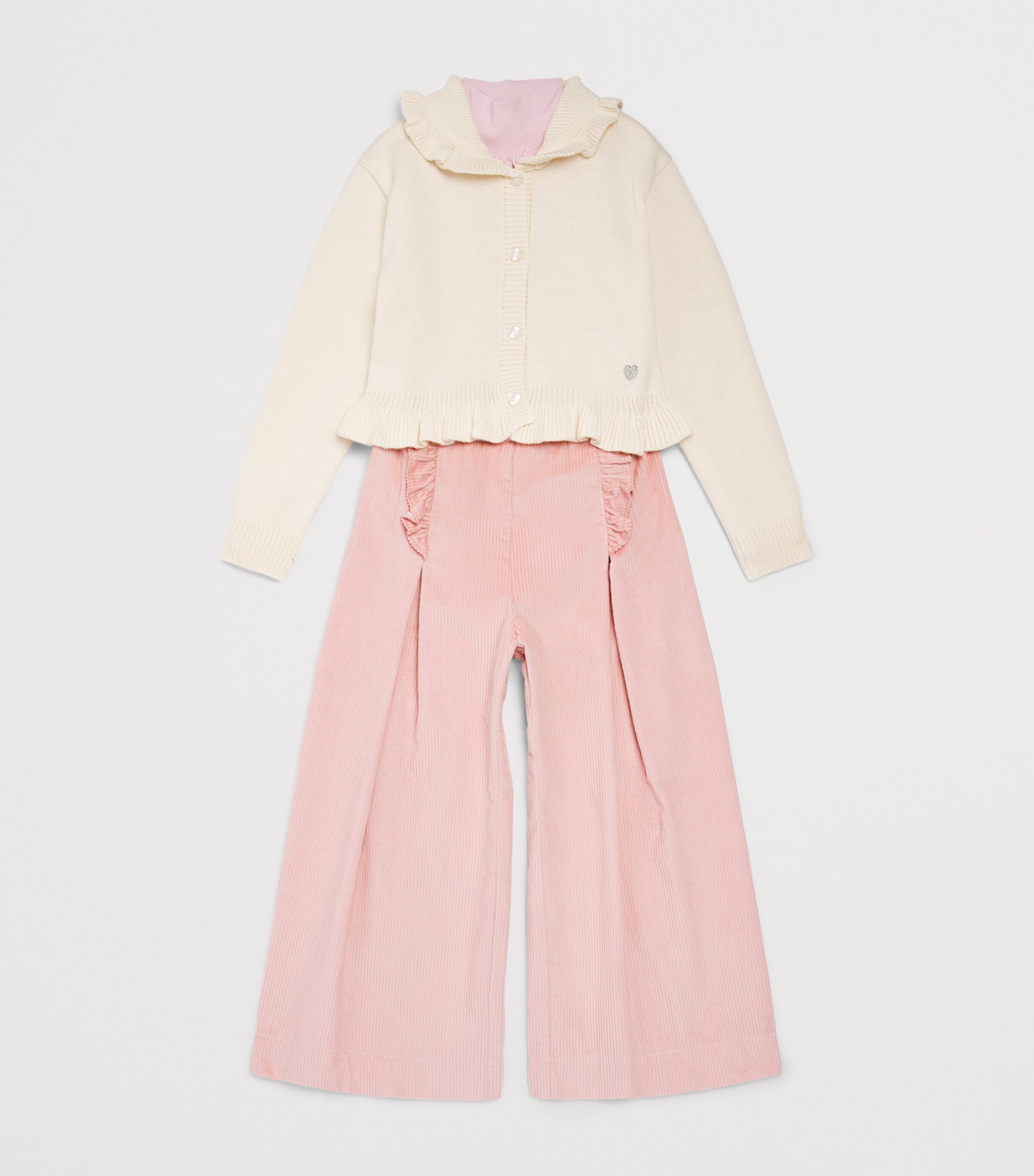 Monnalisa Cotton Ruffle Palazzo Trousers (3 Months-6 Years) Lotus Image 3